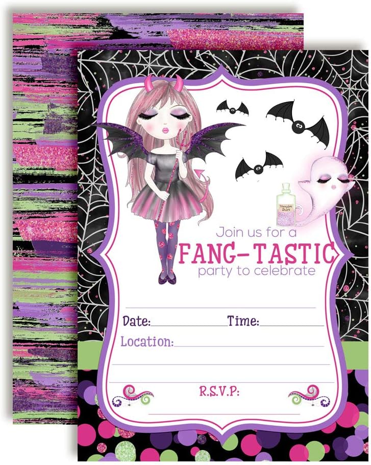 Fang-tastic Vampire Girl Halloween Party Invitations 20 pcs 5x7 Fill In Cards