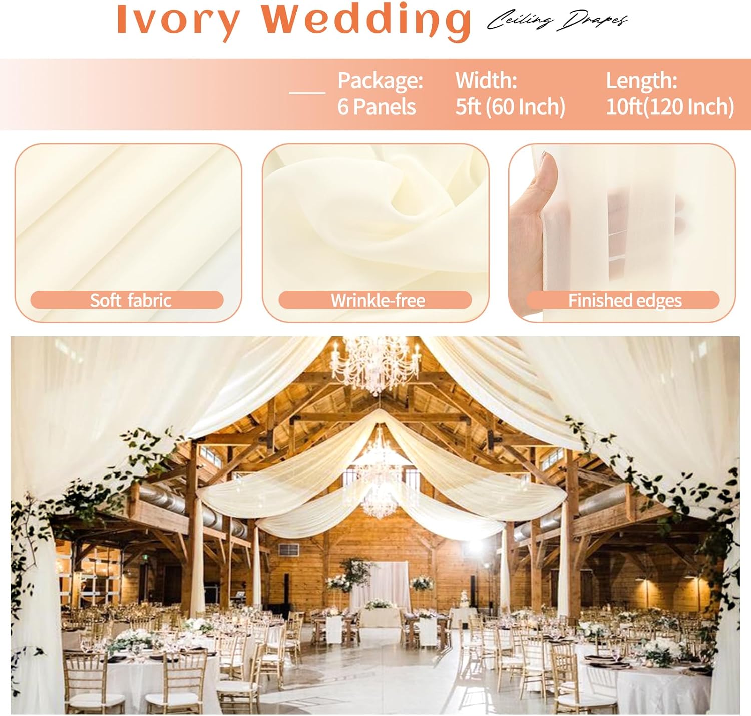 6 Panels Beige Ceiling Drapes for Wedding Decorations