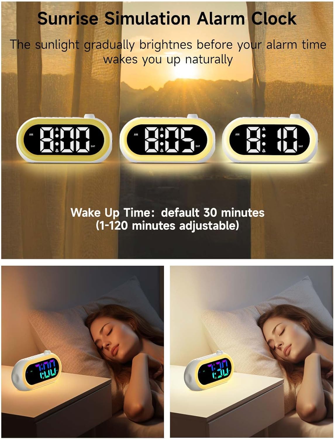 OCUBE Digital Alarm Clocks with Wake Up Light and Dual Alarms
