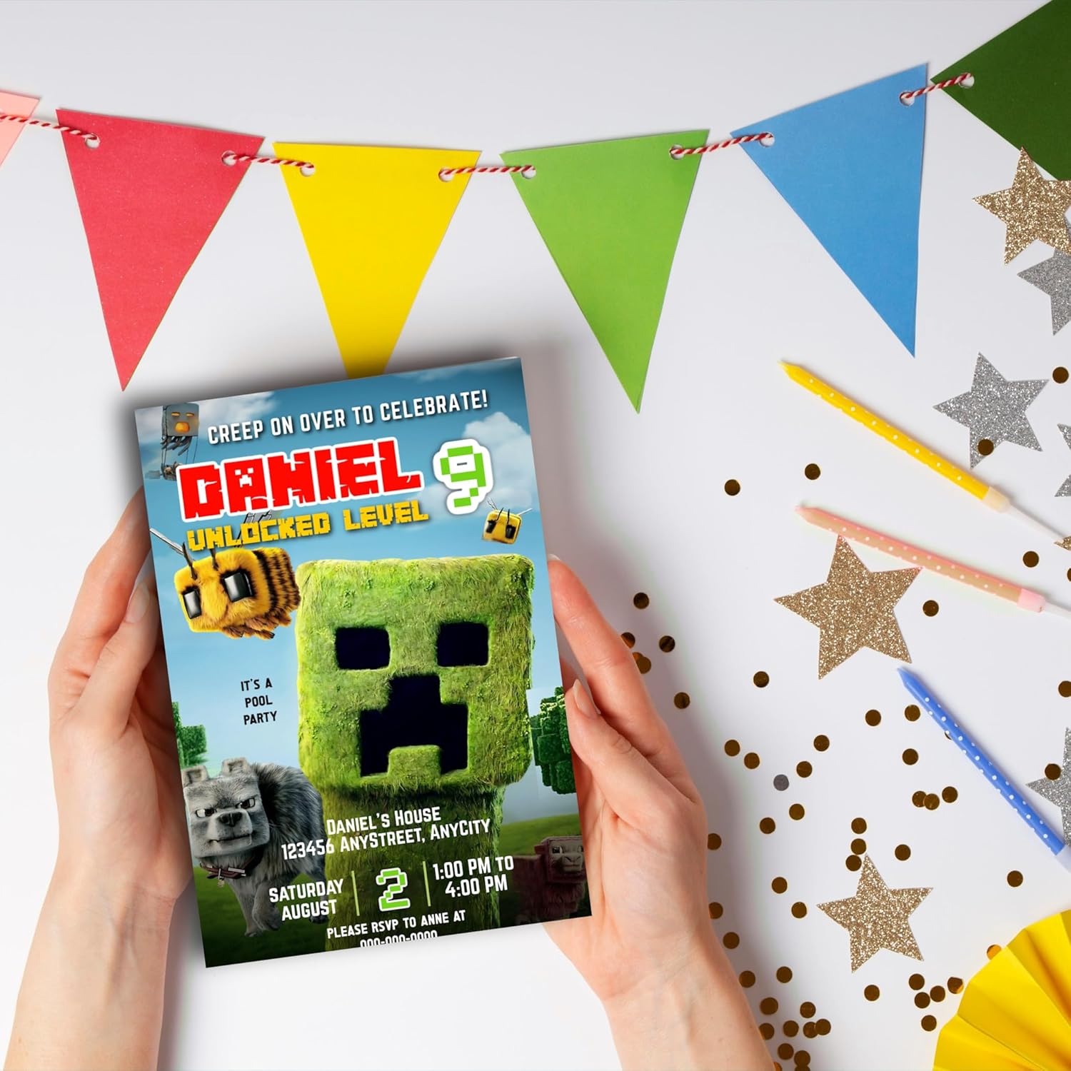 Personalized 12 Party Invites With 12 Envelopes Gaming Theme Birthday Invitations
