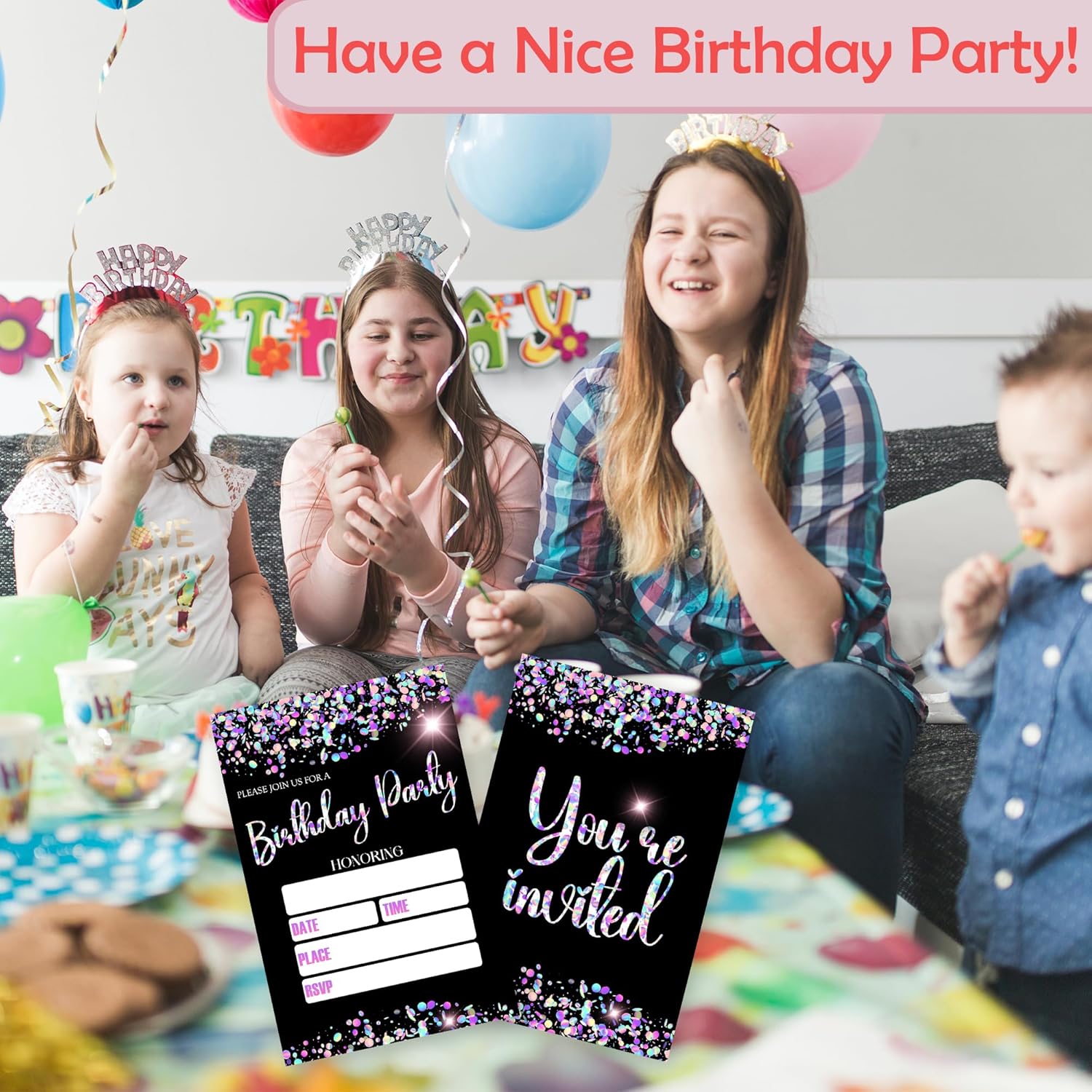 Birthday Invitations Girl 20 Double Sided Glitter Sequins Theme Invites With Envelopes
