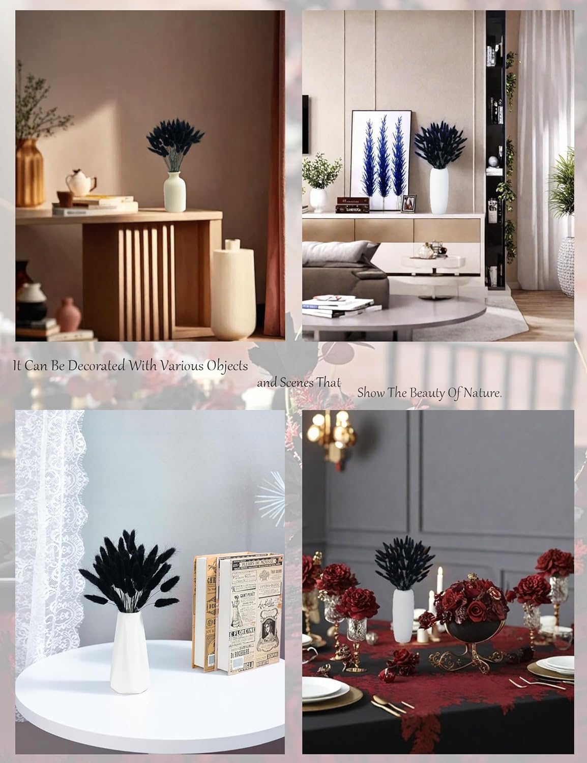 110pcs Black Dried Bunny Tail Flowers for DIY Decor