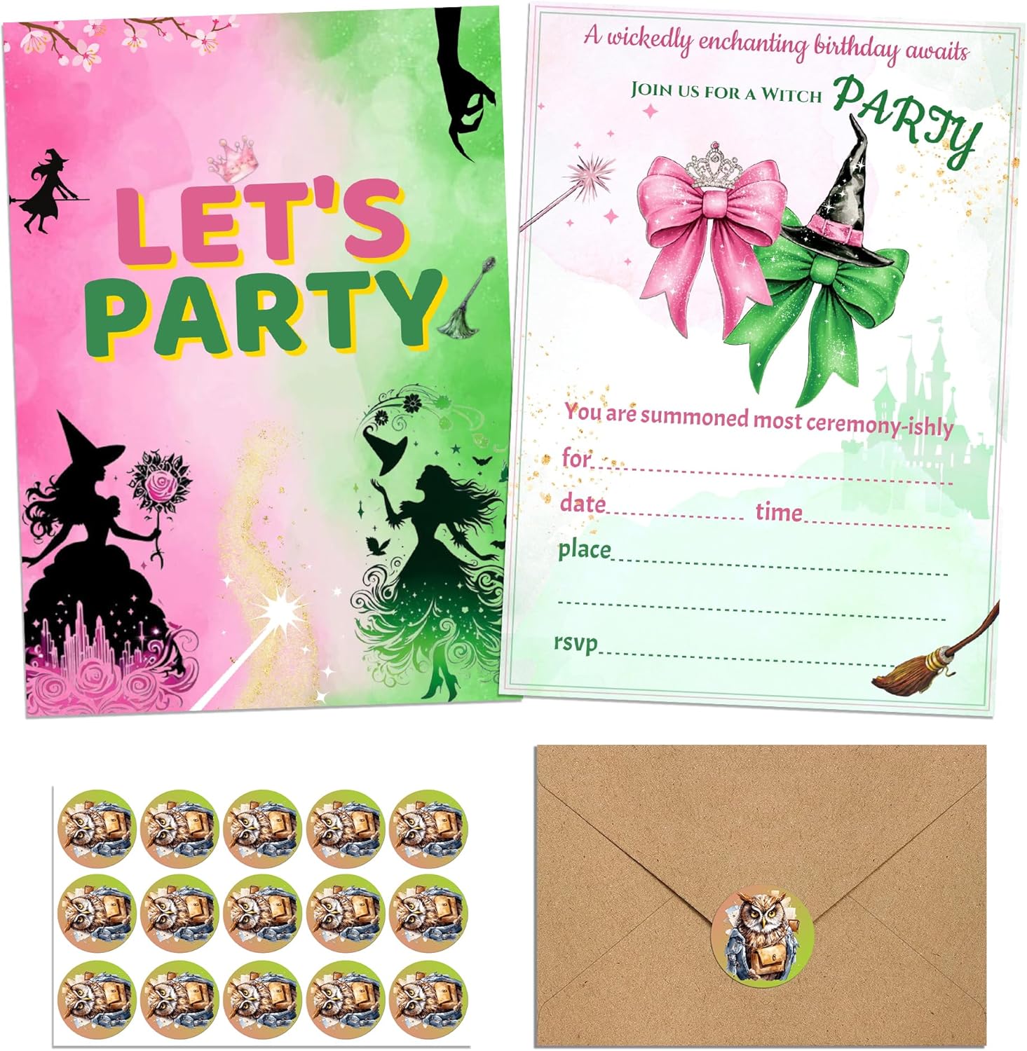 15 Witch Themed Birthday Party Invitations Set
