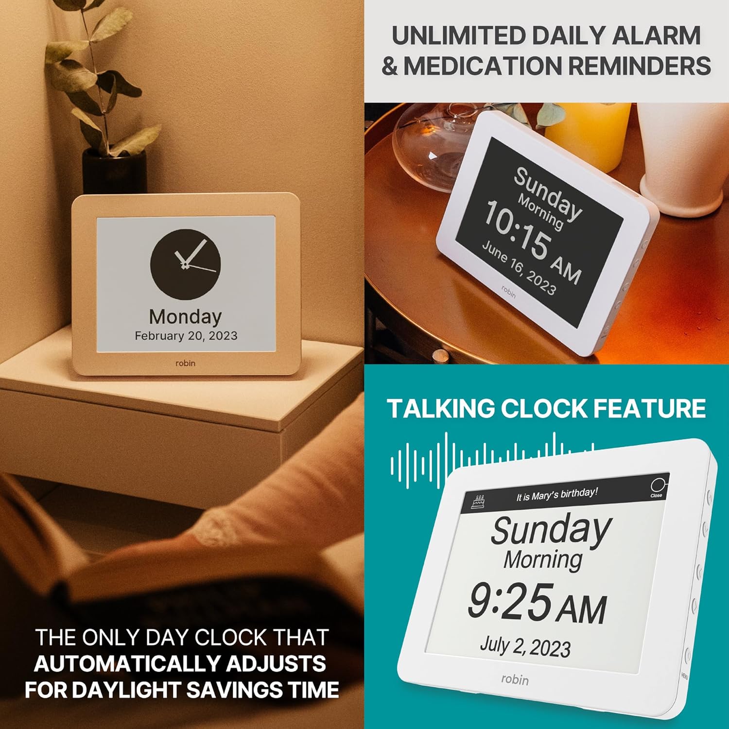 Robin Clock 2024 with Day and Date for Elderly