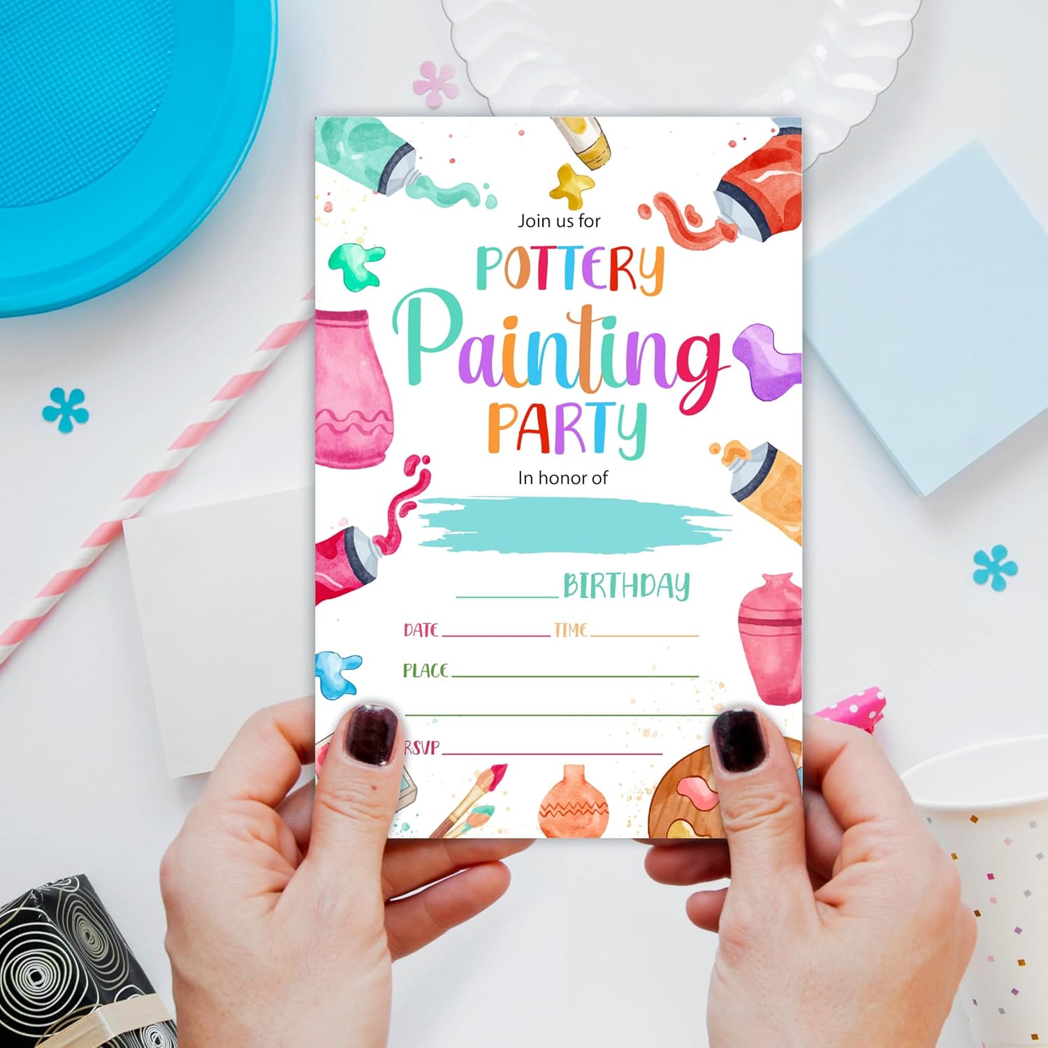 Pottery Painting Birthday Invitations with Envelopes 20 Sets