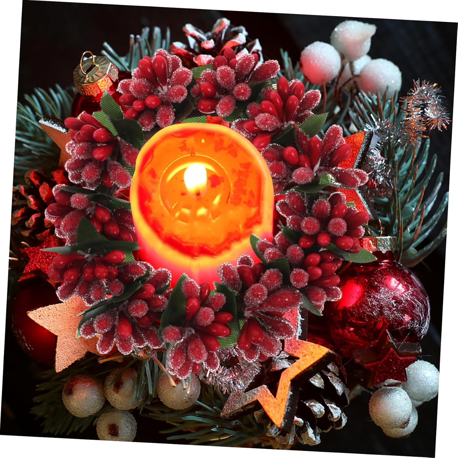 Artificial Red Berries Candle Wreath Decor