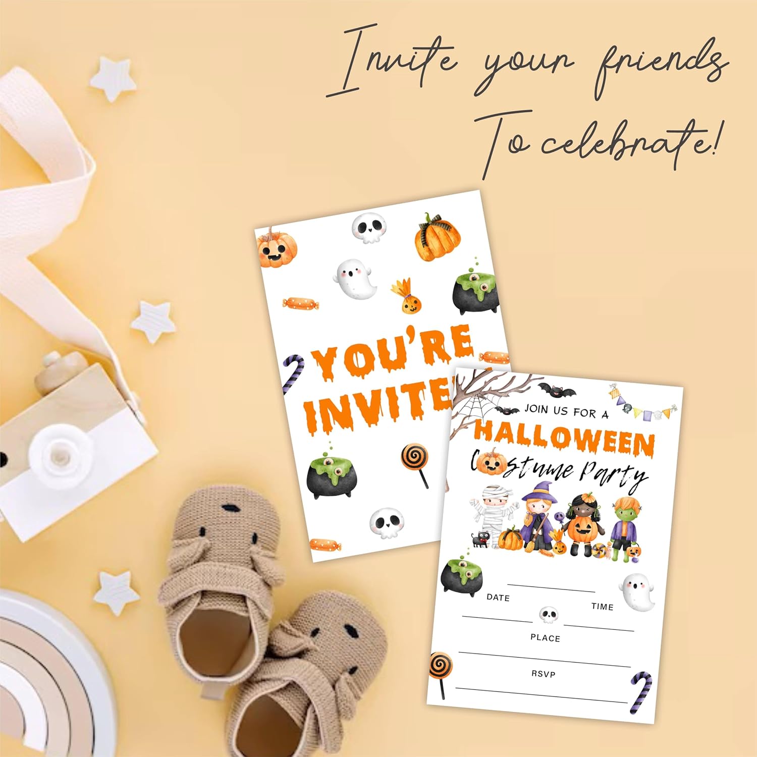 Halloween Party Invitations 25 Pumpkin Double Sided Fill In Cards With Envelopes