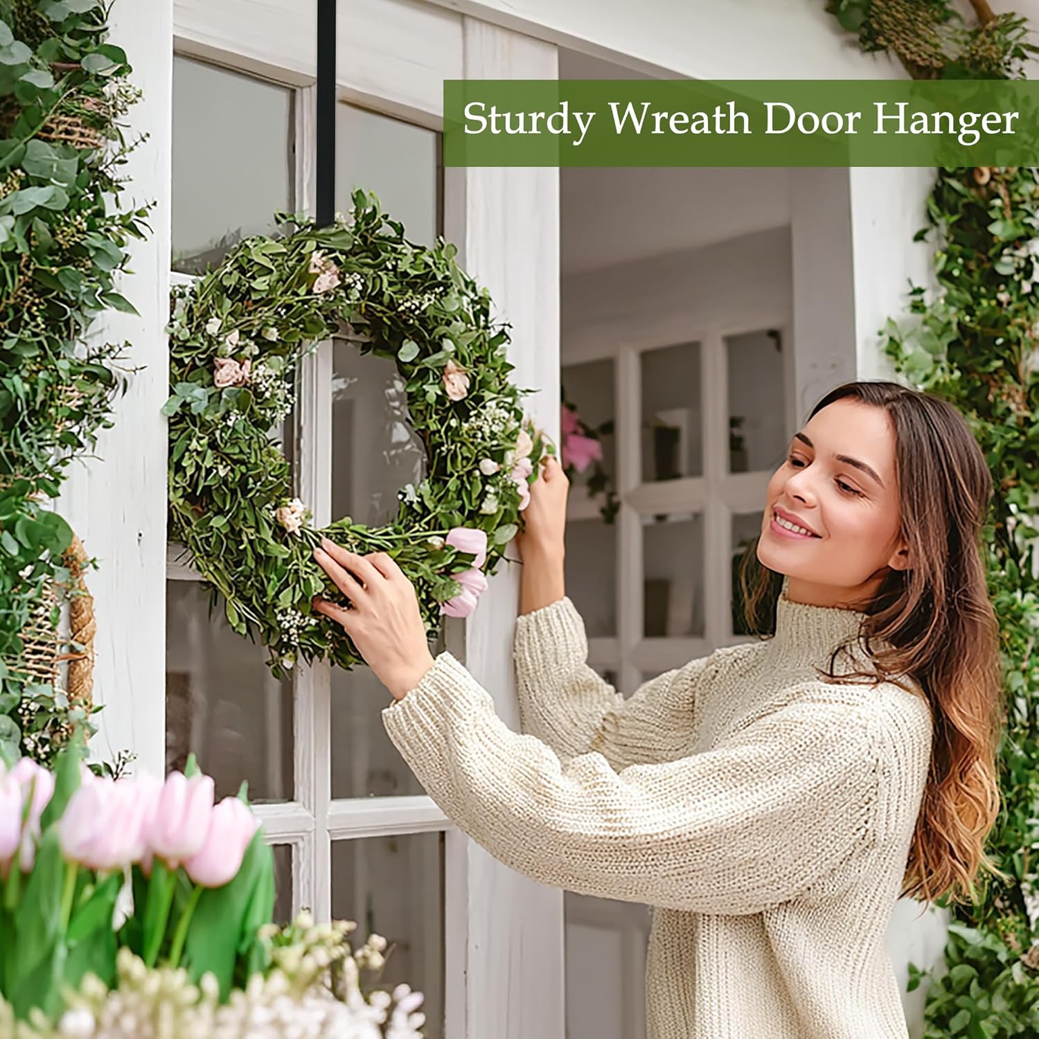 Nirohee 2 Pack Black Wreath Hangers for Front Door