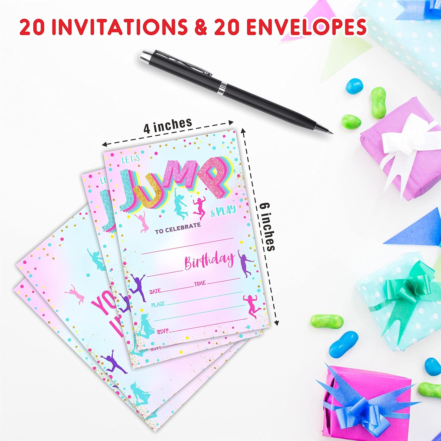 AWSICE Trampoline Fill-In Birthday Invites 20 Cards with Envelopes