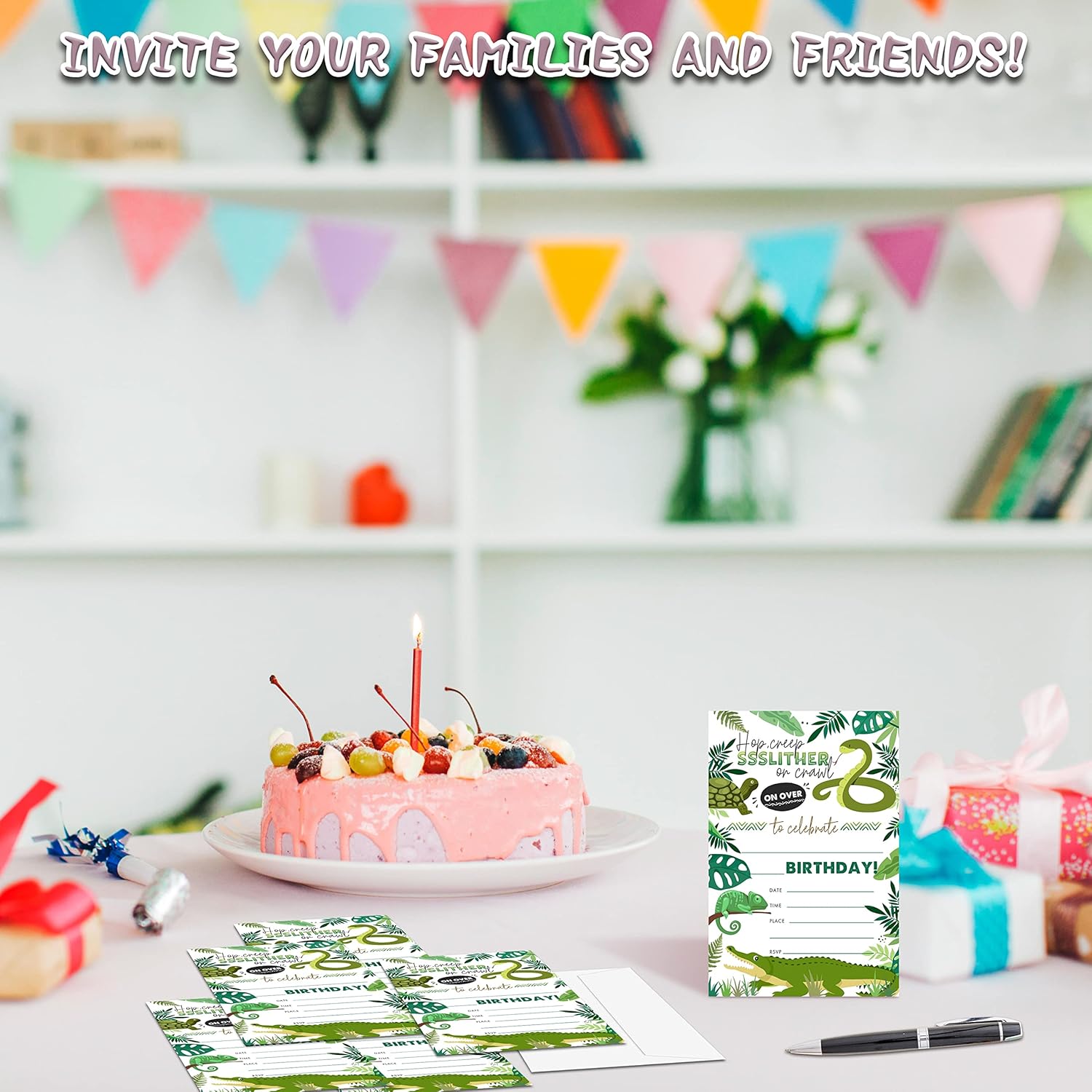 20 Count Snake Lizard Birthday Invites with Envelopes