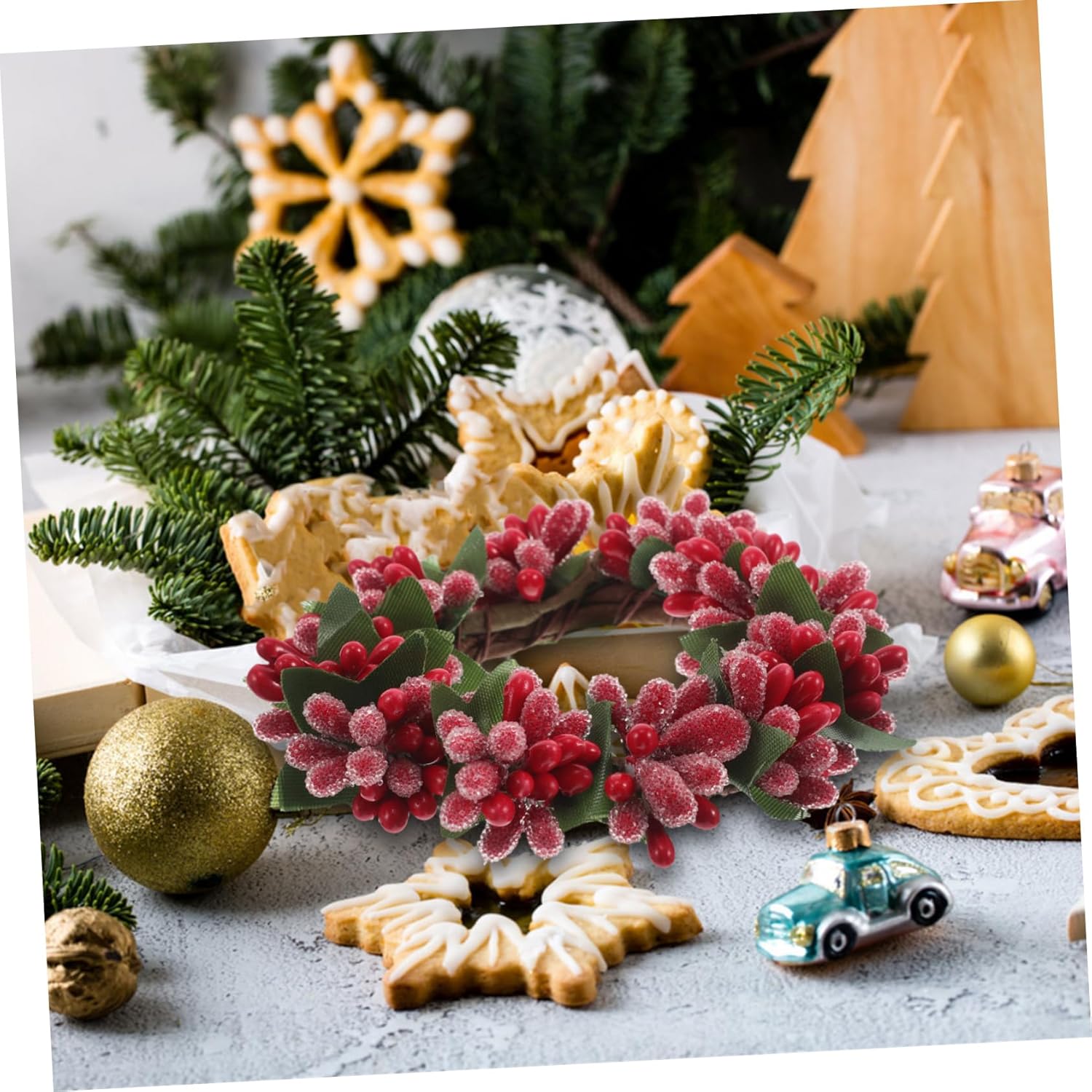 Artificial Red Berries Candle Wreath Decor