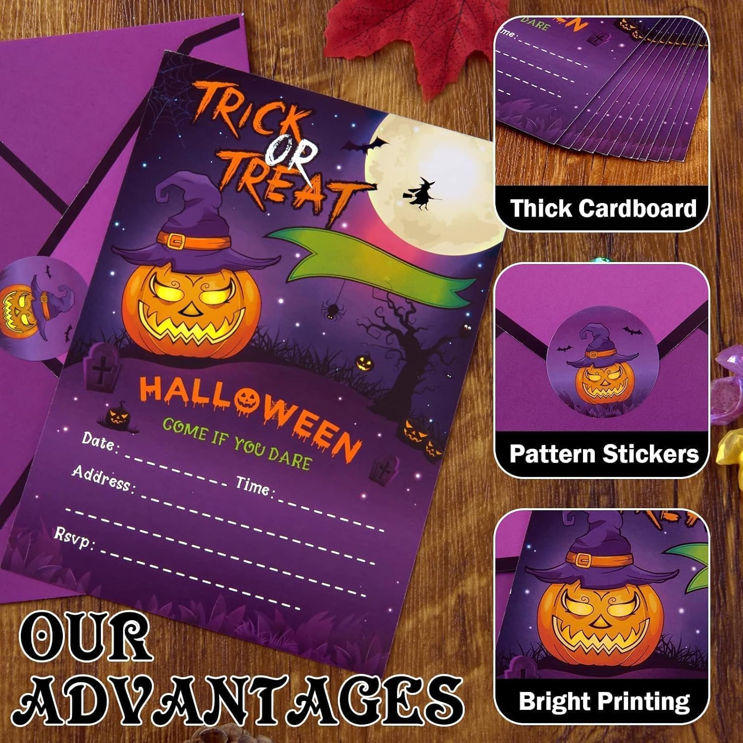 24 Set Halloween Birthday Invitations with Envelopes Stickers