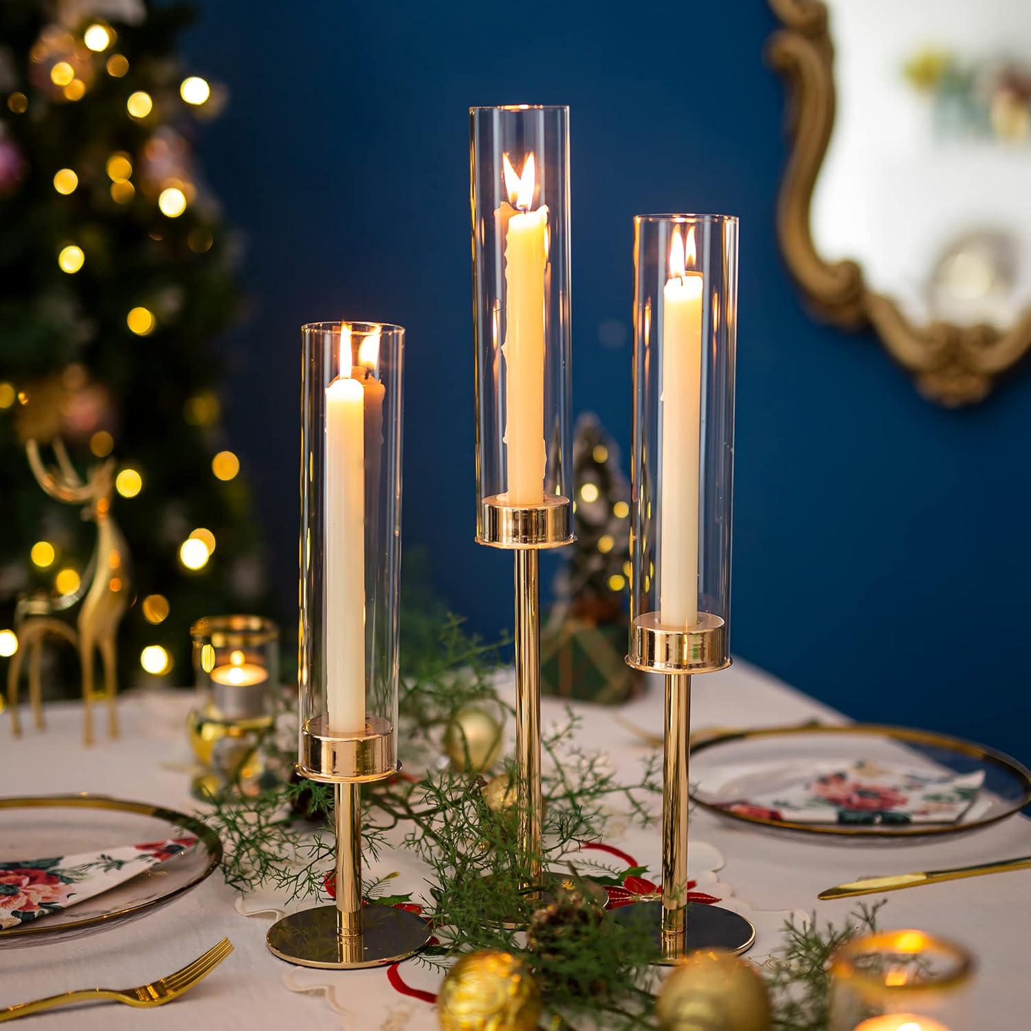 Sziqiqi Gold Taper Candle Holder 6 Pcs Hurricane Centerpieces