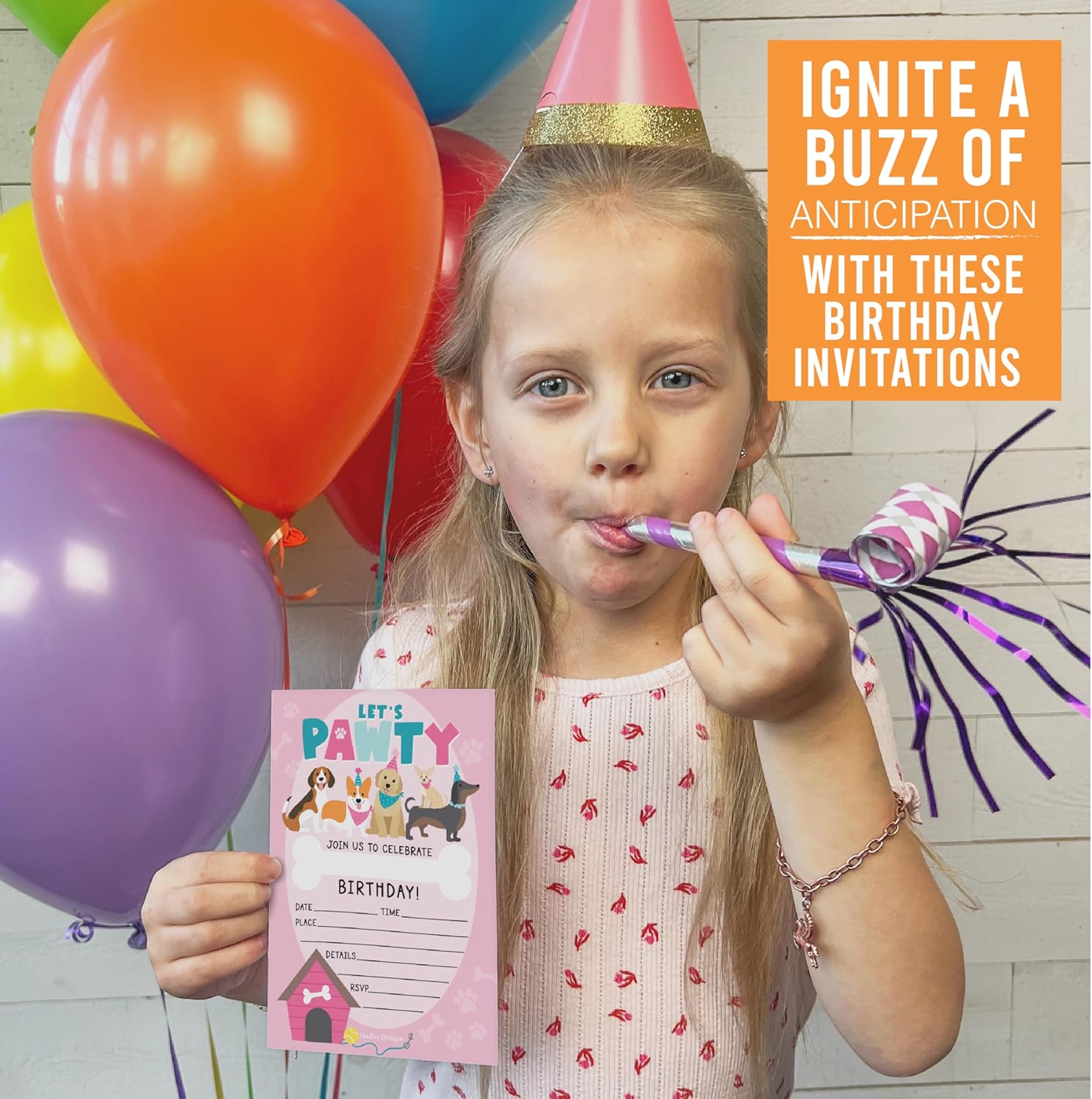 Hadley Designs 15 Dog Themed Birthday Invitations for Girls
