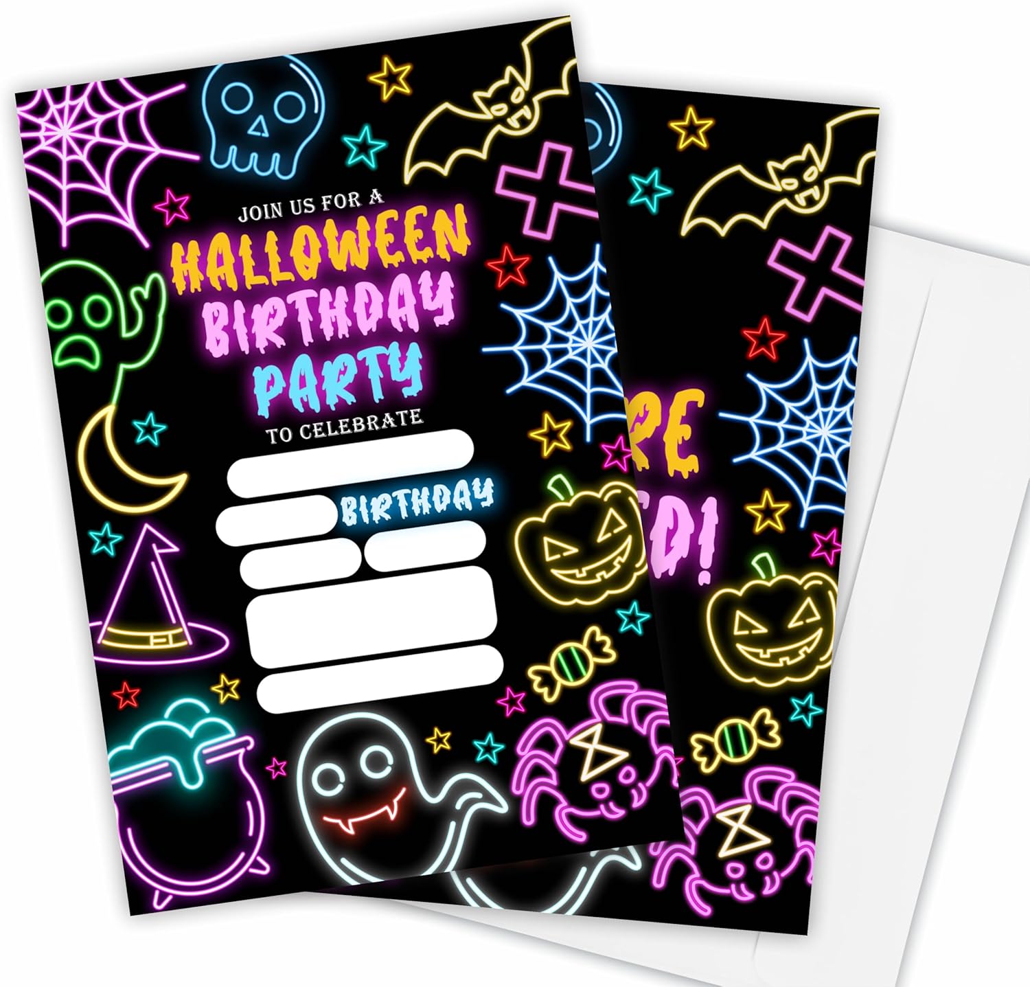 Nuckxy Halloween Birthday Neon Invitation Cards Set
