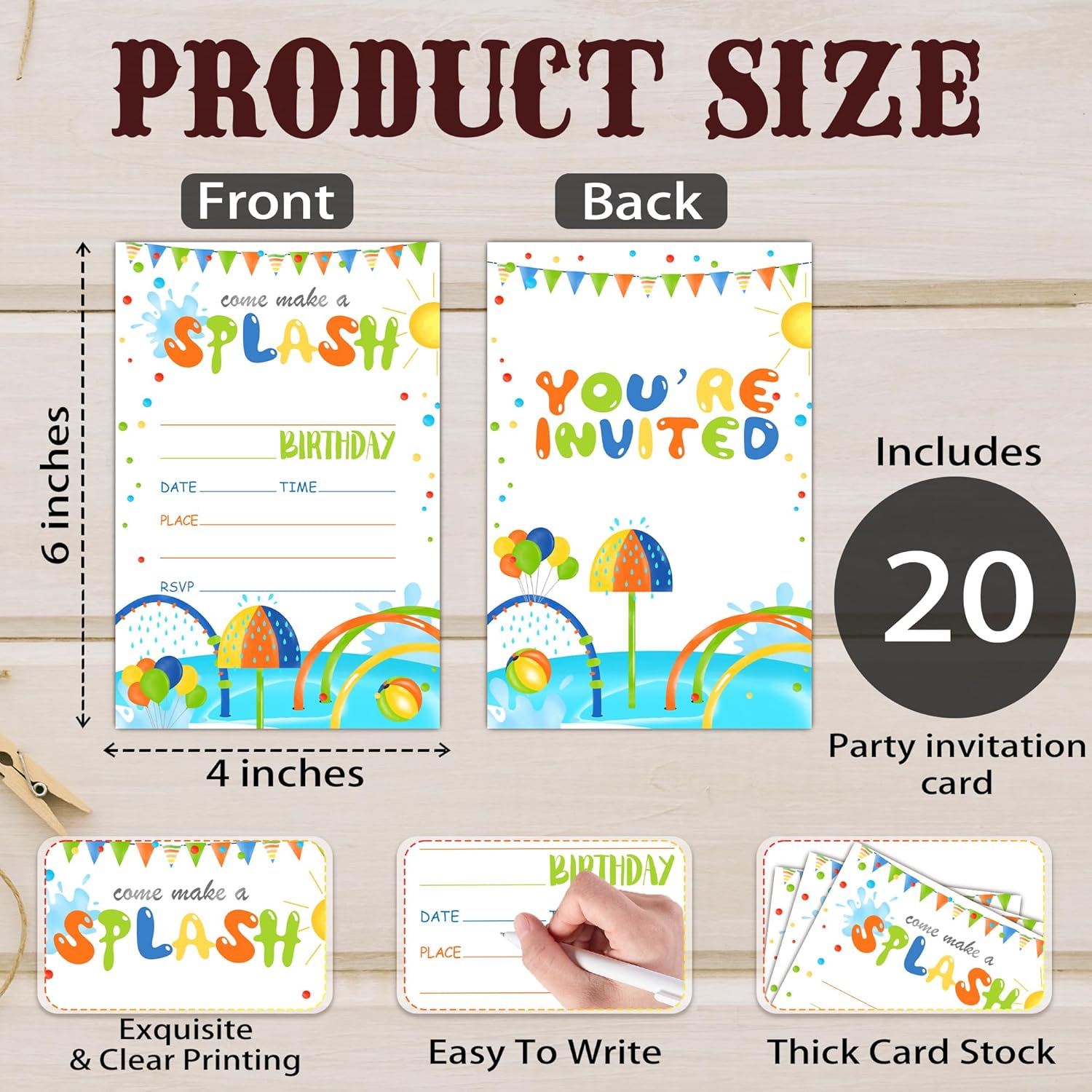 Splash Pad Birthday Invitation 20 Set with Envelopes