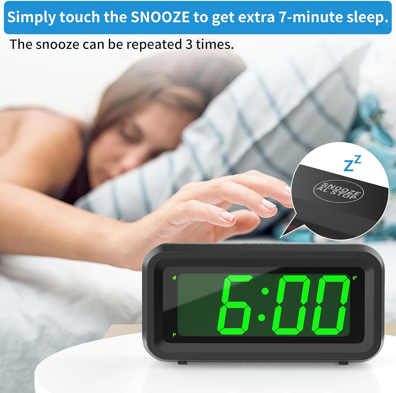 Kwanwa Alarm Clock - Dual Power Auto Night Dim