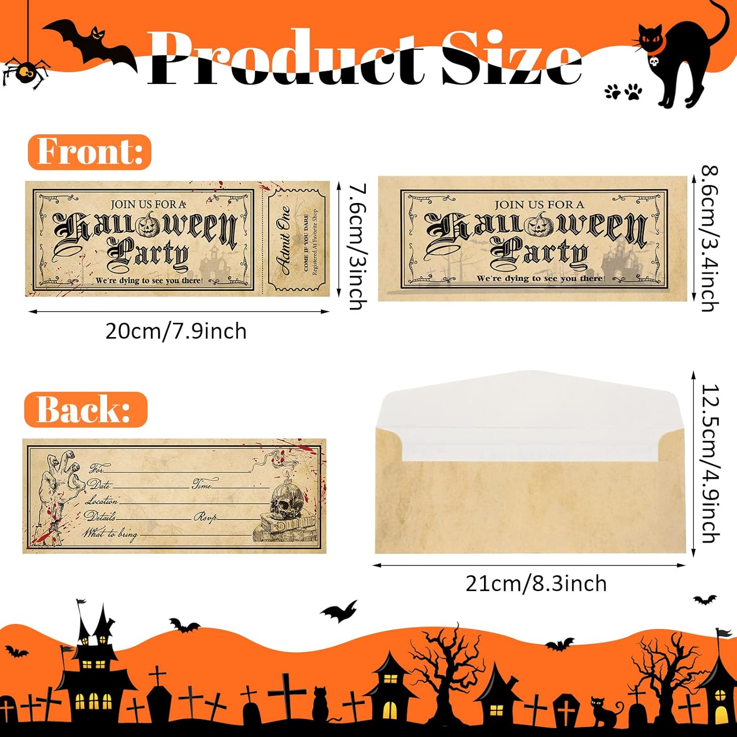 Woanger 50 Pcs Halloween Party Invitation Set with Envelopes Skull Design