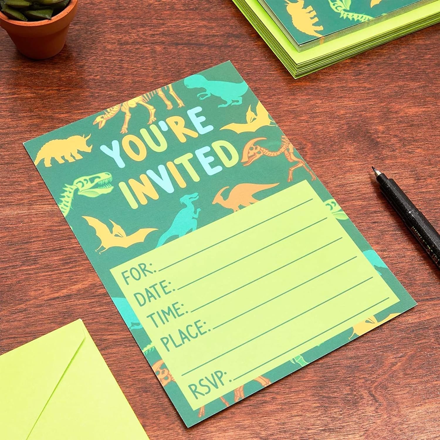 Blue Panda Green Dinosaur Party Invitations 5x7 36 Pack Kids Birthday Invites