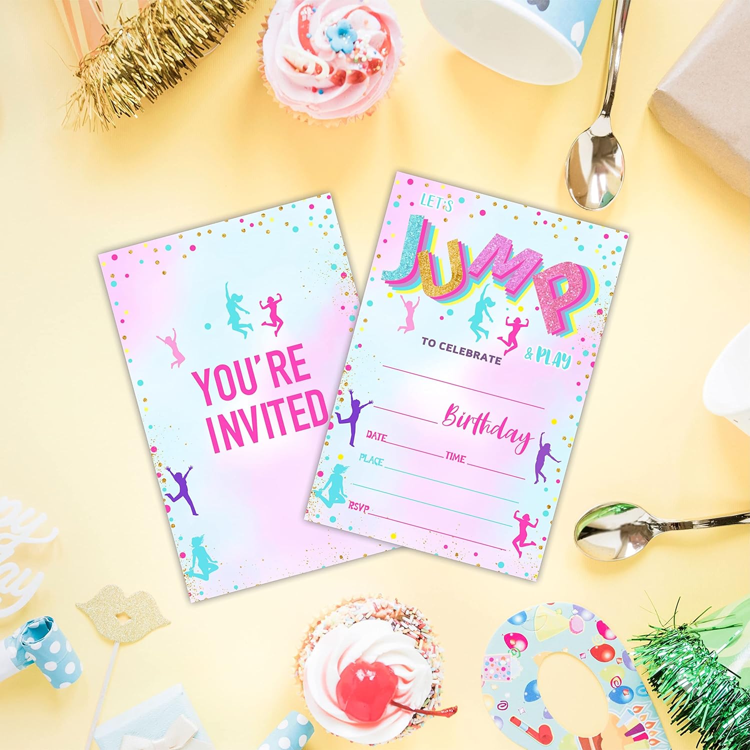 AWSICE Trampoline Fill-In Birthday Invites 20 Cards with Envelopes