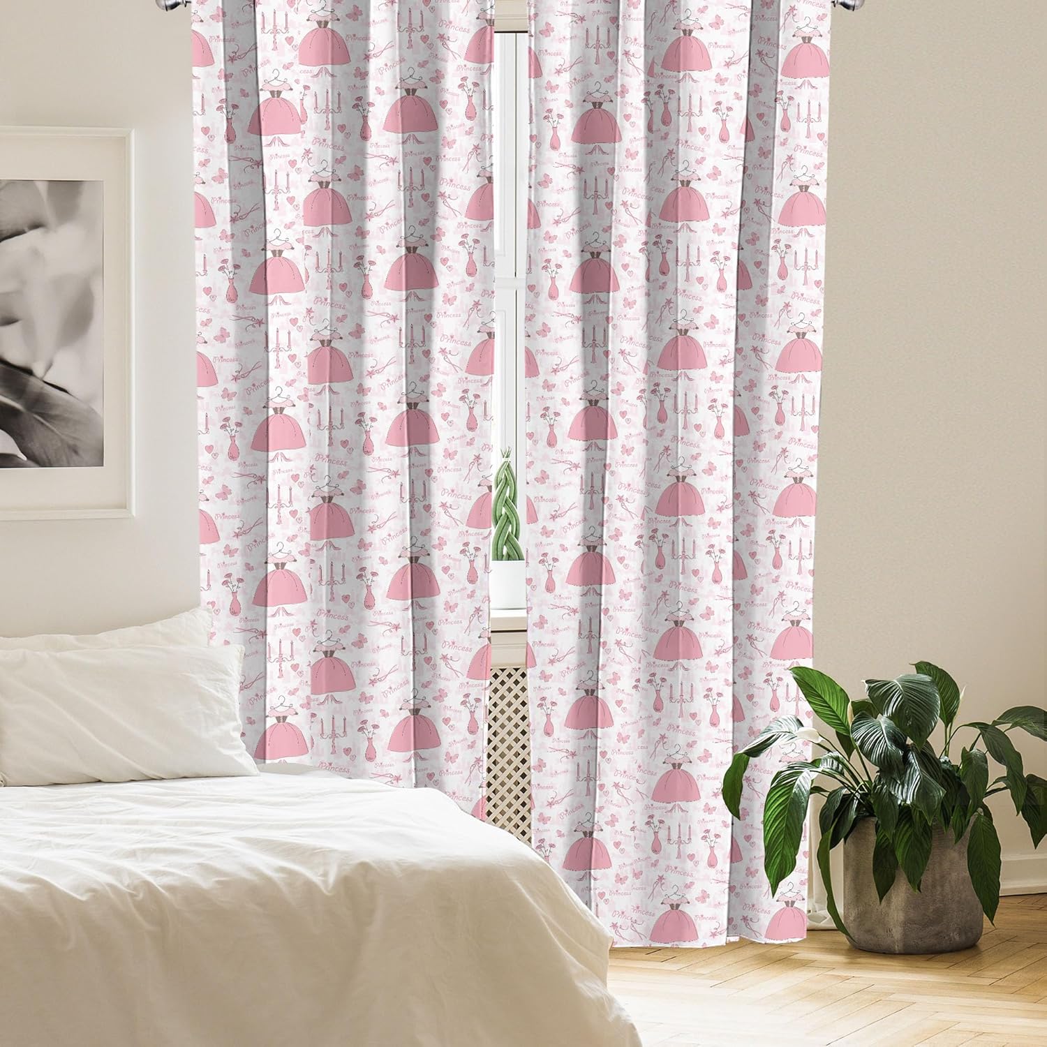 Ambesonne Cartoon Panels Curtains 28x63 Rose Pink White