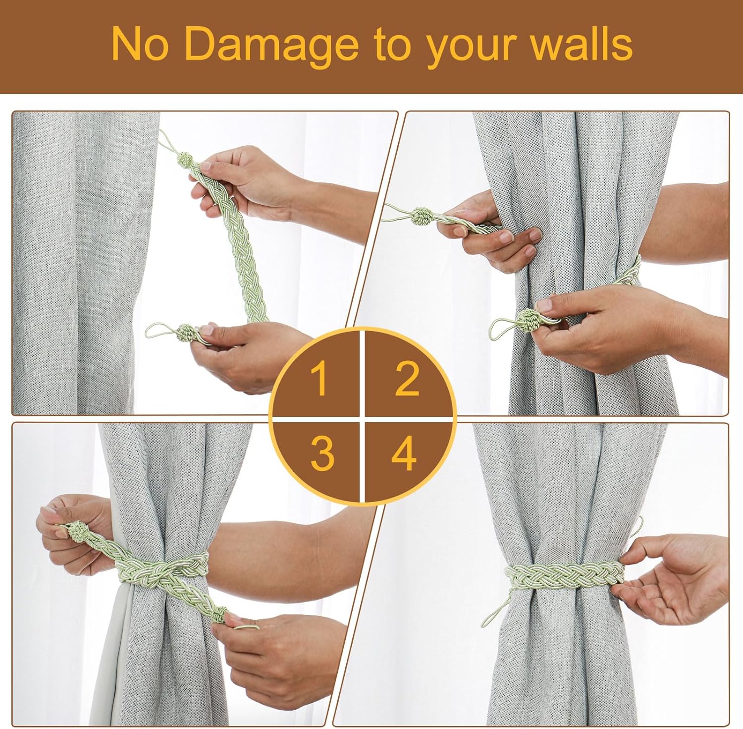 Uxcell 2Pcs Curtain Tiebacks Green Silver