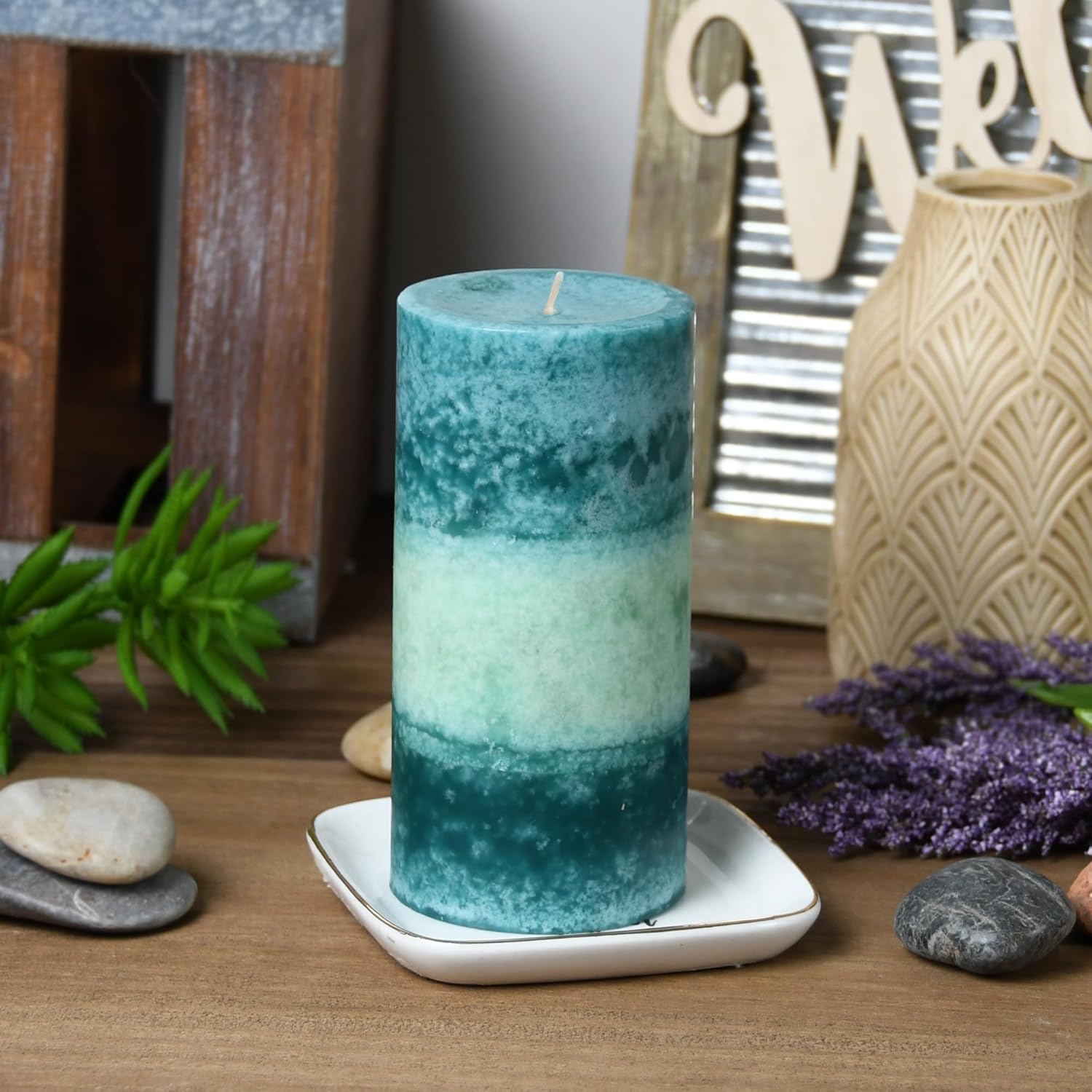 6 Inch Fresh Ocean Flowers Scented Pillar Candle 1