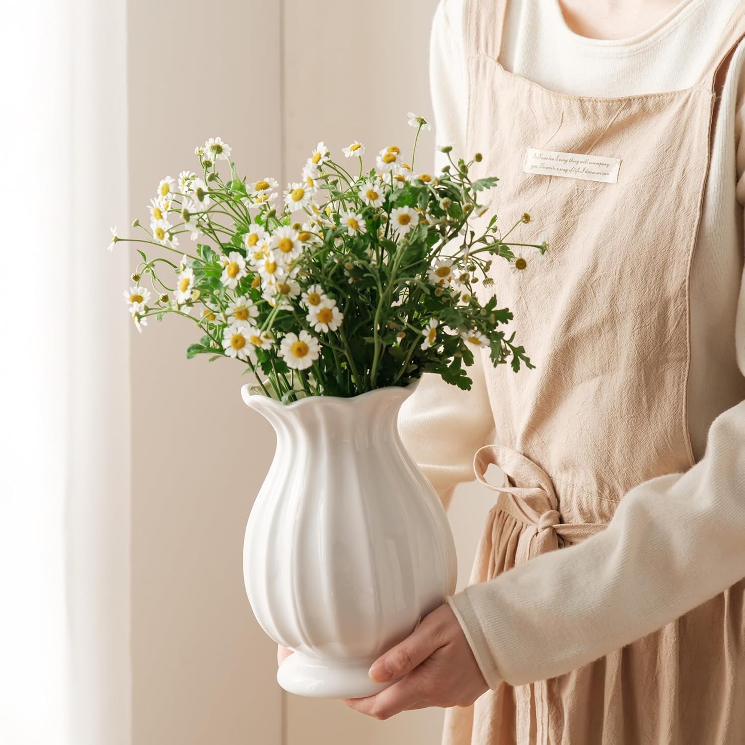 White Ceramic Vase 76 Inch Modern Farmhouse Decor