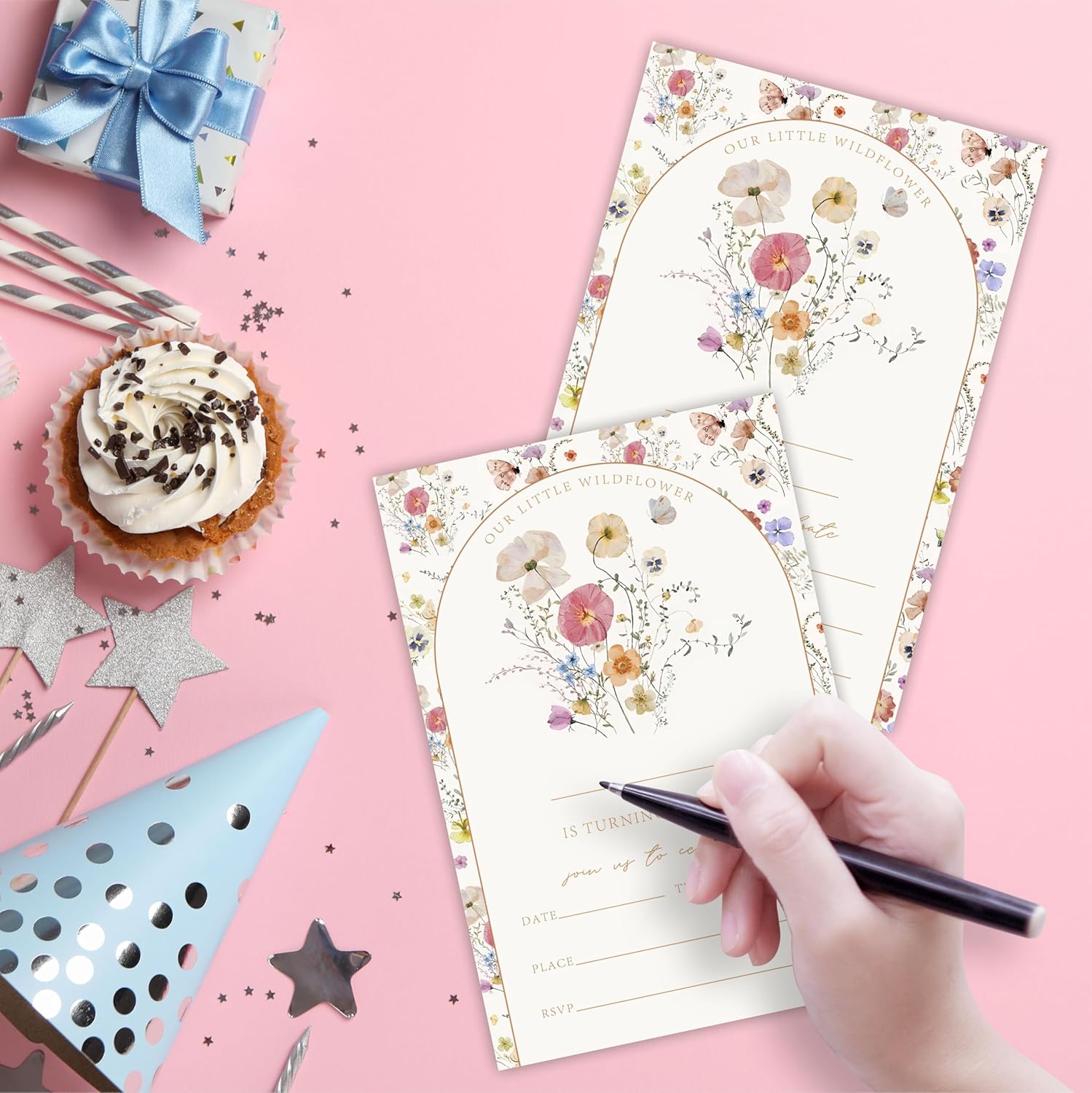 Little Wild Flower Birthday Invitations With Envelopes A15