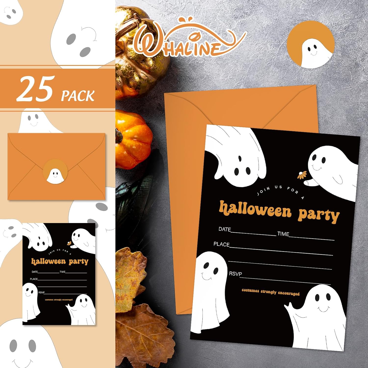 Whaline Halloween Invitation Set of 25 with Envelopes