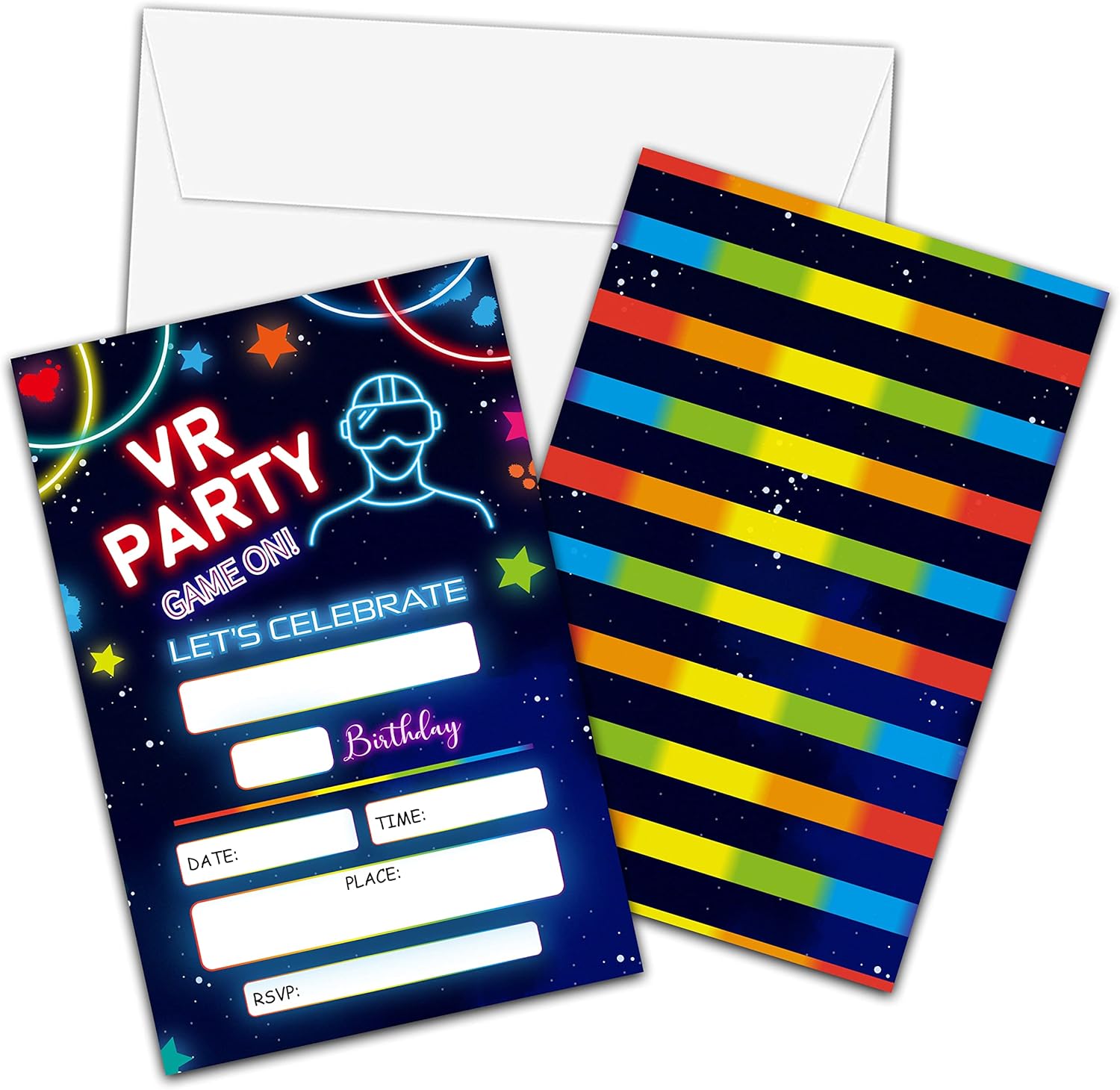 Gaming Birthday Invites with Neon Glow - 20 Pack