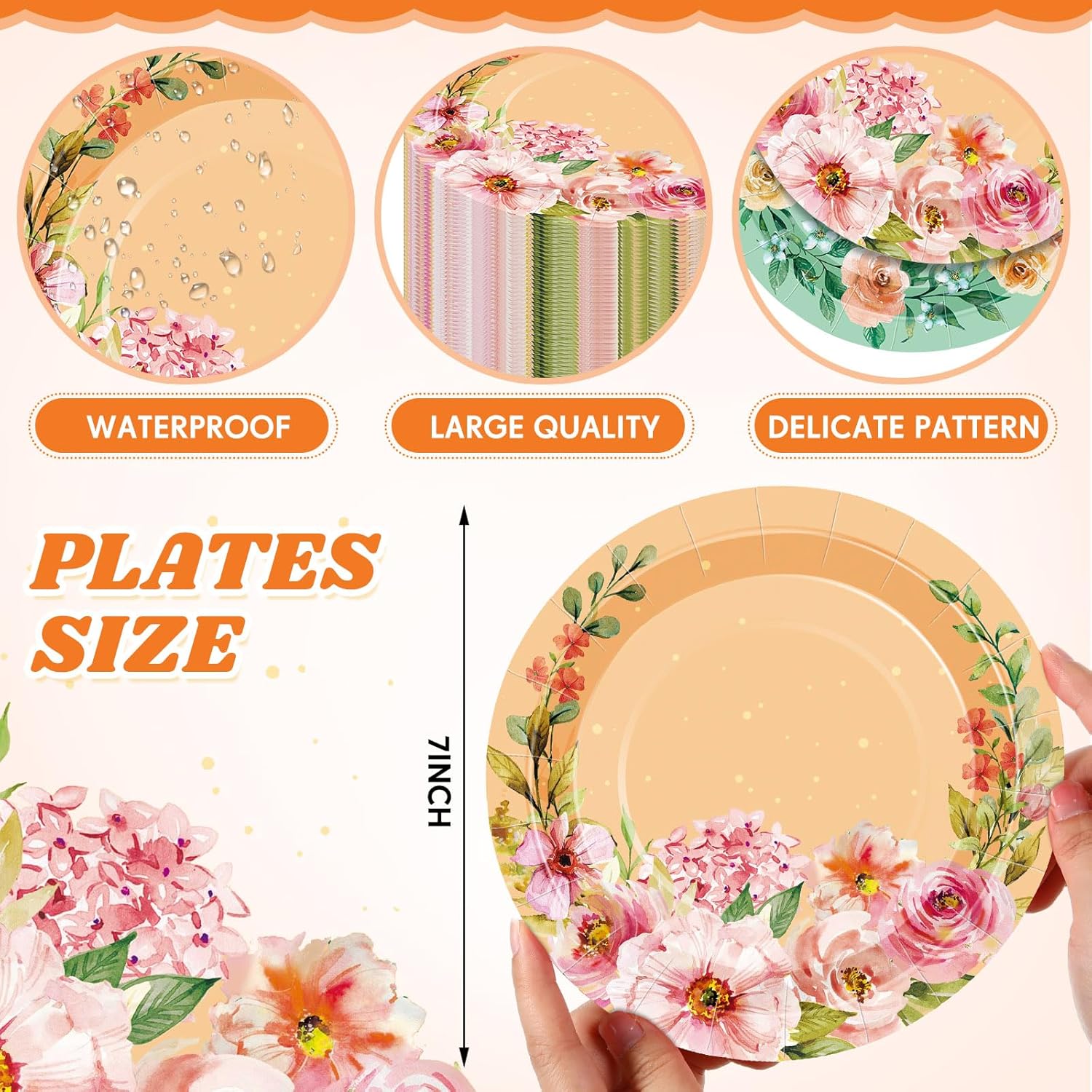 80 Pcs Pastel Floral 7 Inch Disposable Party Plates
