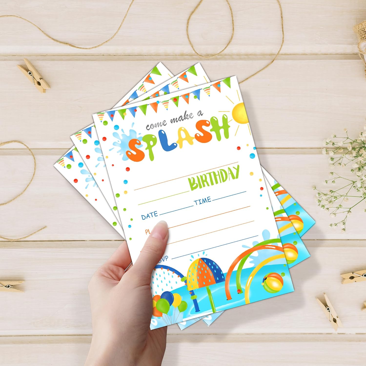 Splash Pad Birthday Invitation 20 Set with Envelopes