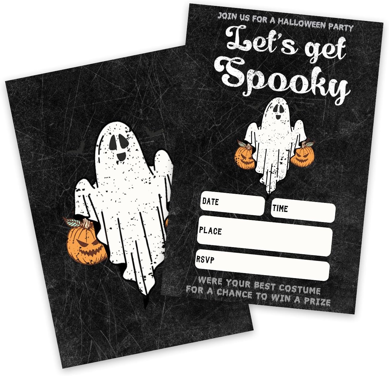 4 x 6 Gothic Black Halloween Party Invitations - Ghost Design