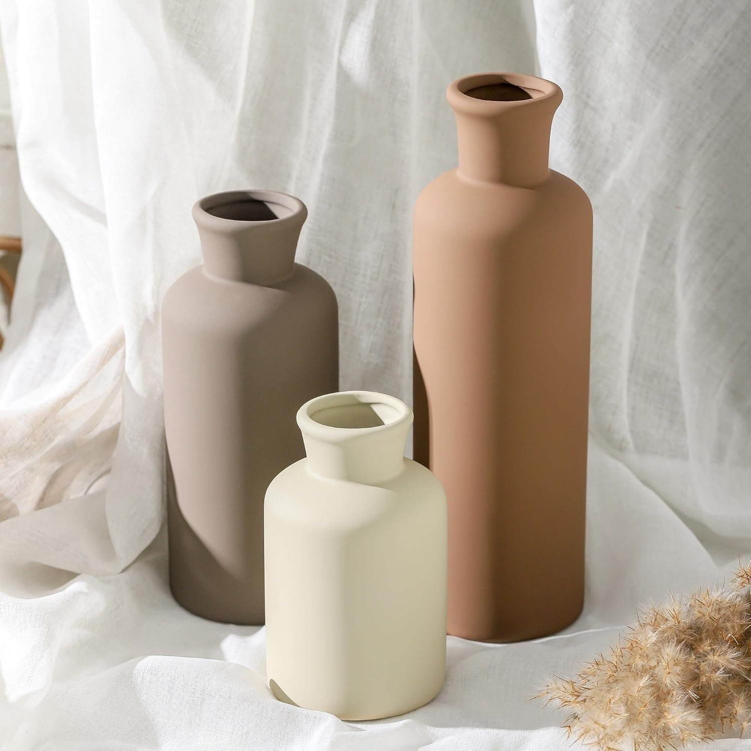 Ceramic Vase Set of 3 Brown Home Decor