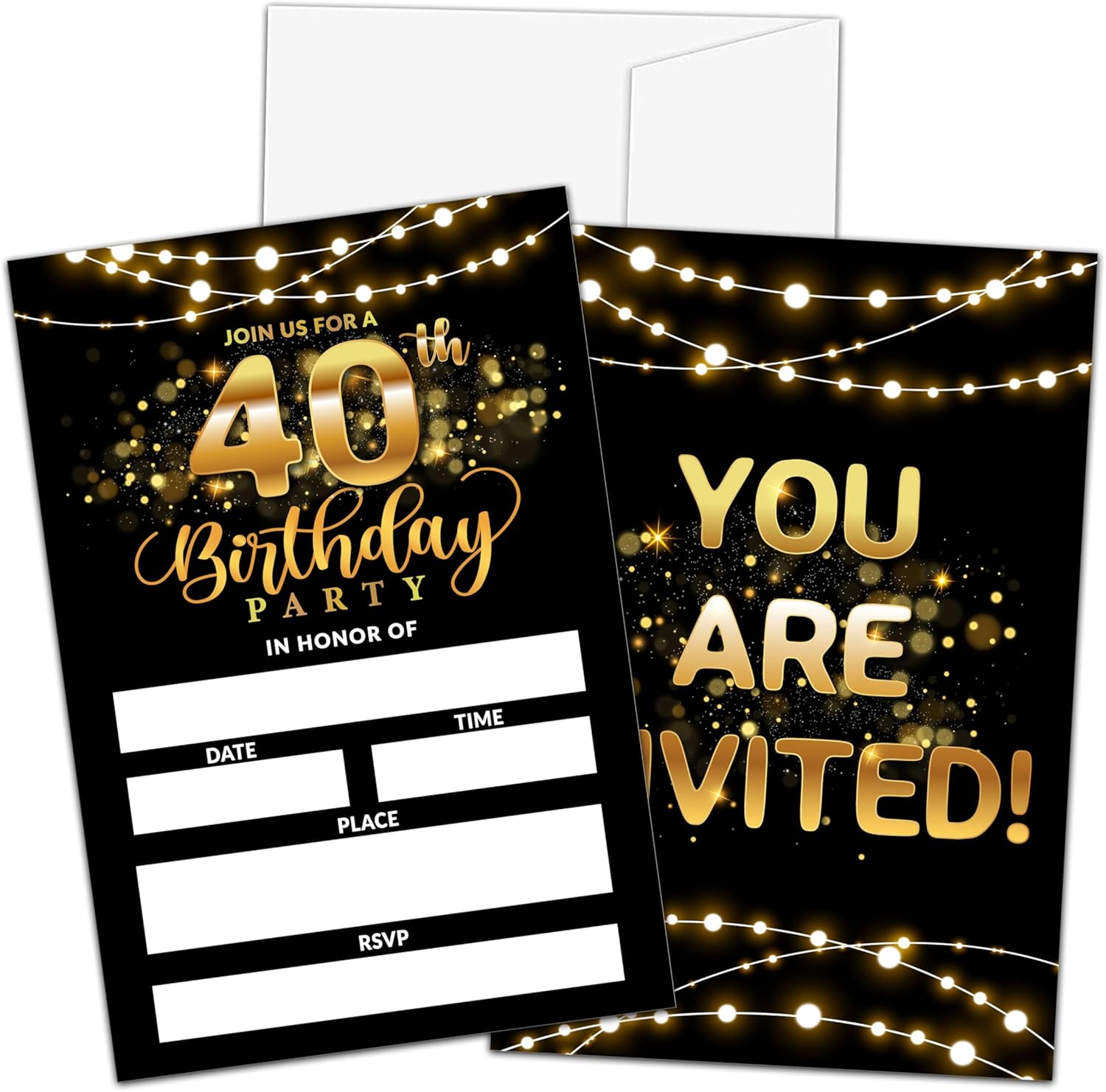 40th Birthday Invites for Men Women - Black Gold Decorations