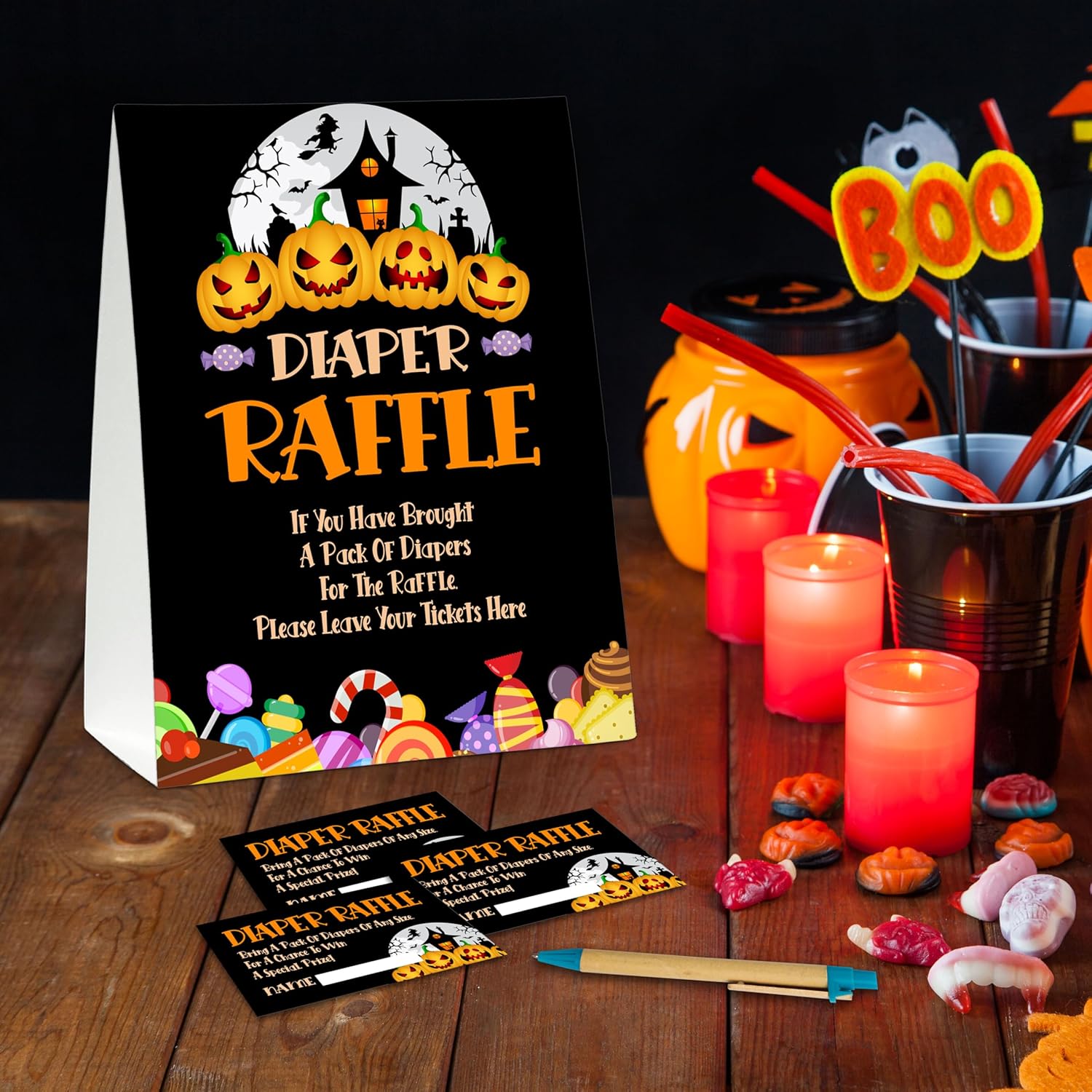 Halloween Diaper Raffle Game Sign With 50 Tickets