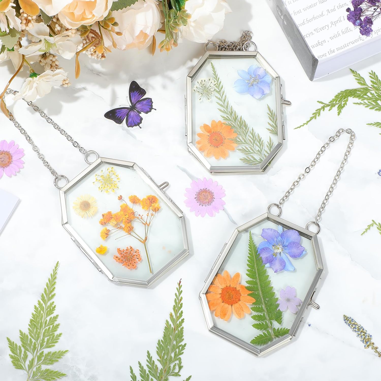 Marsui 6pcs Double Glass Frame for Pressed Flowers Silver