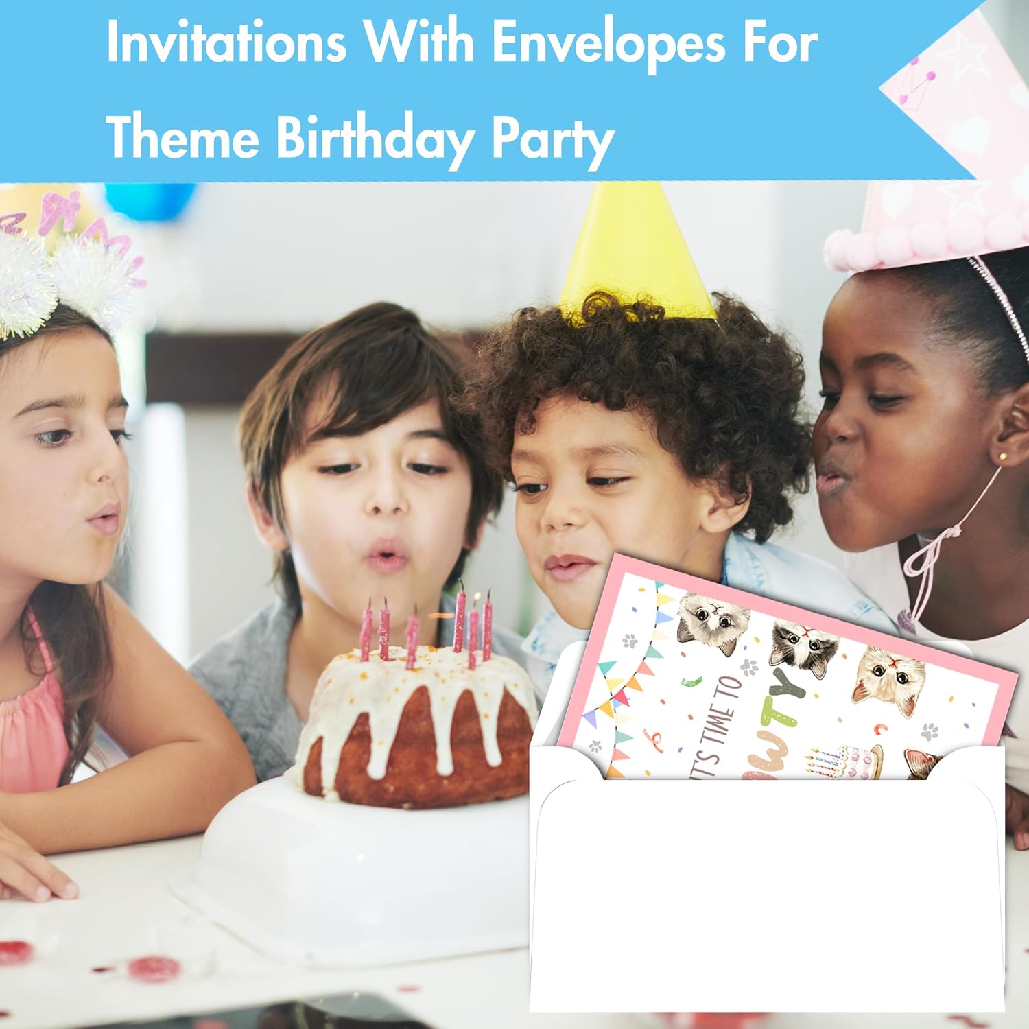 Cute Cats Birthday Invites with Envelopes 30 Count