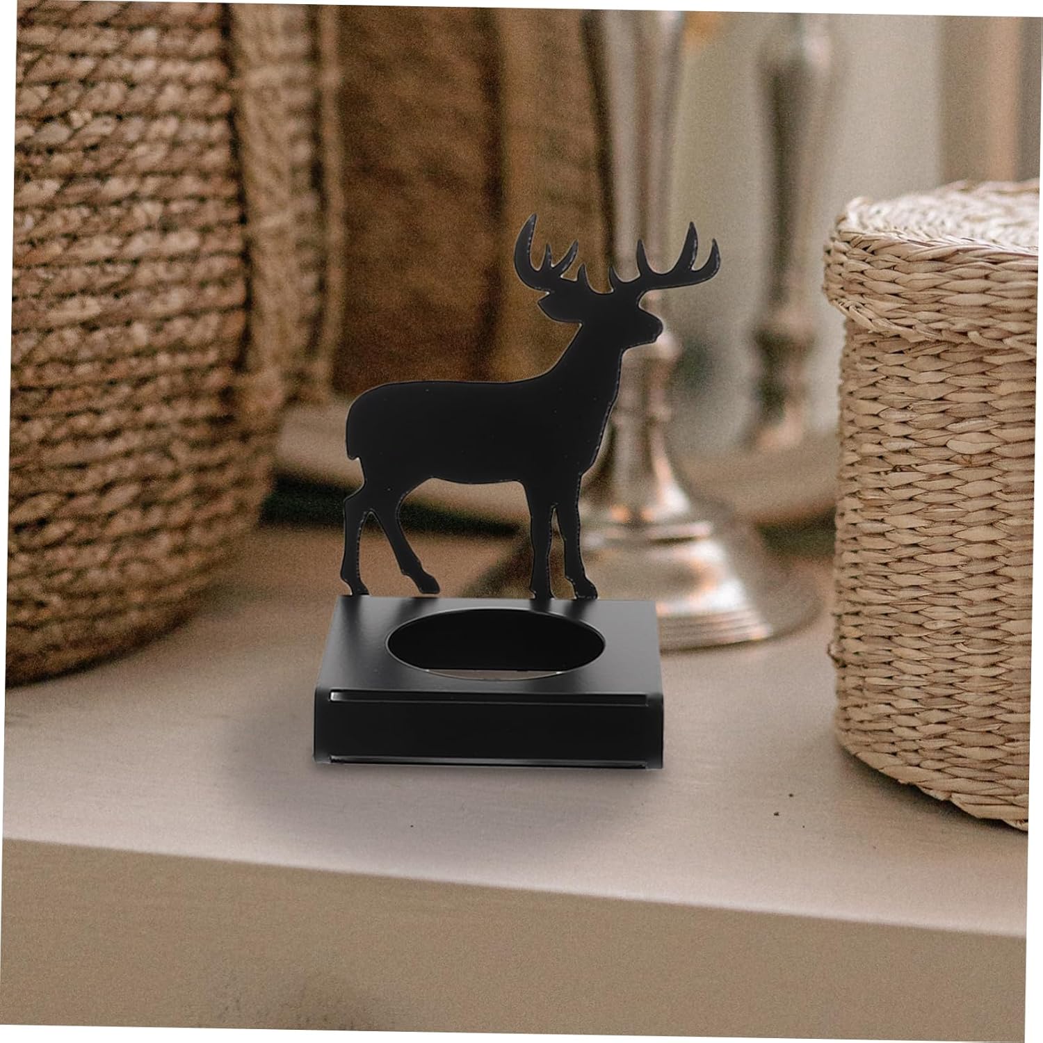 Cabilock 4pcs Christmas Elk Candle Holders Metal Tealight Stands for Holiday Centerpieces