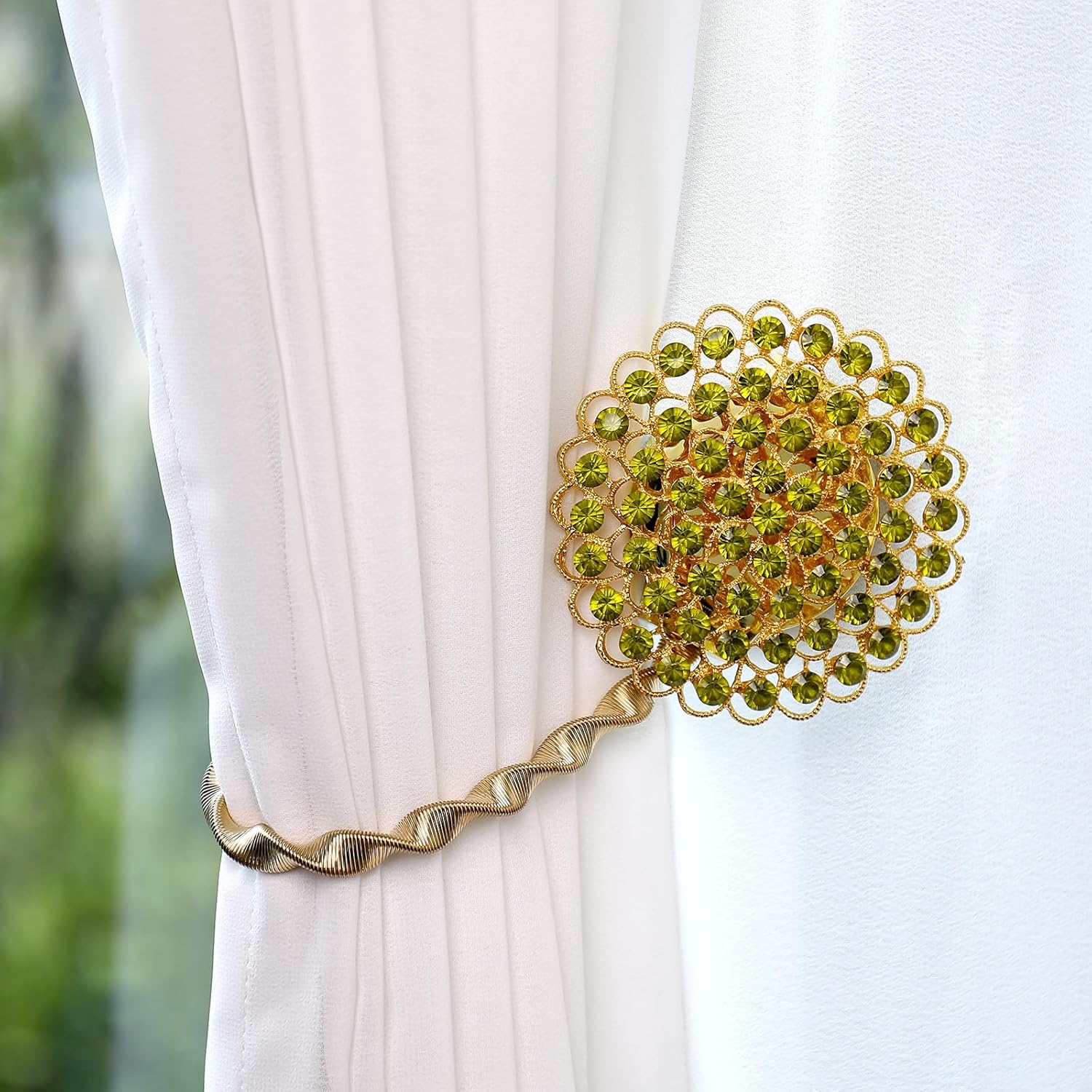 Luxury Crystal Magnetic Curtain Holdback with Flower Design