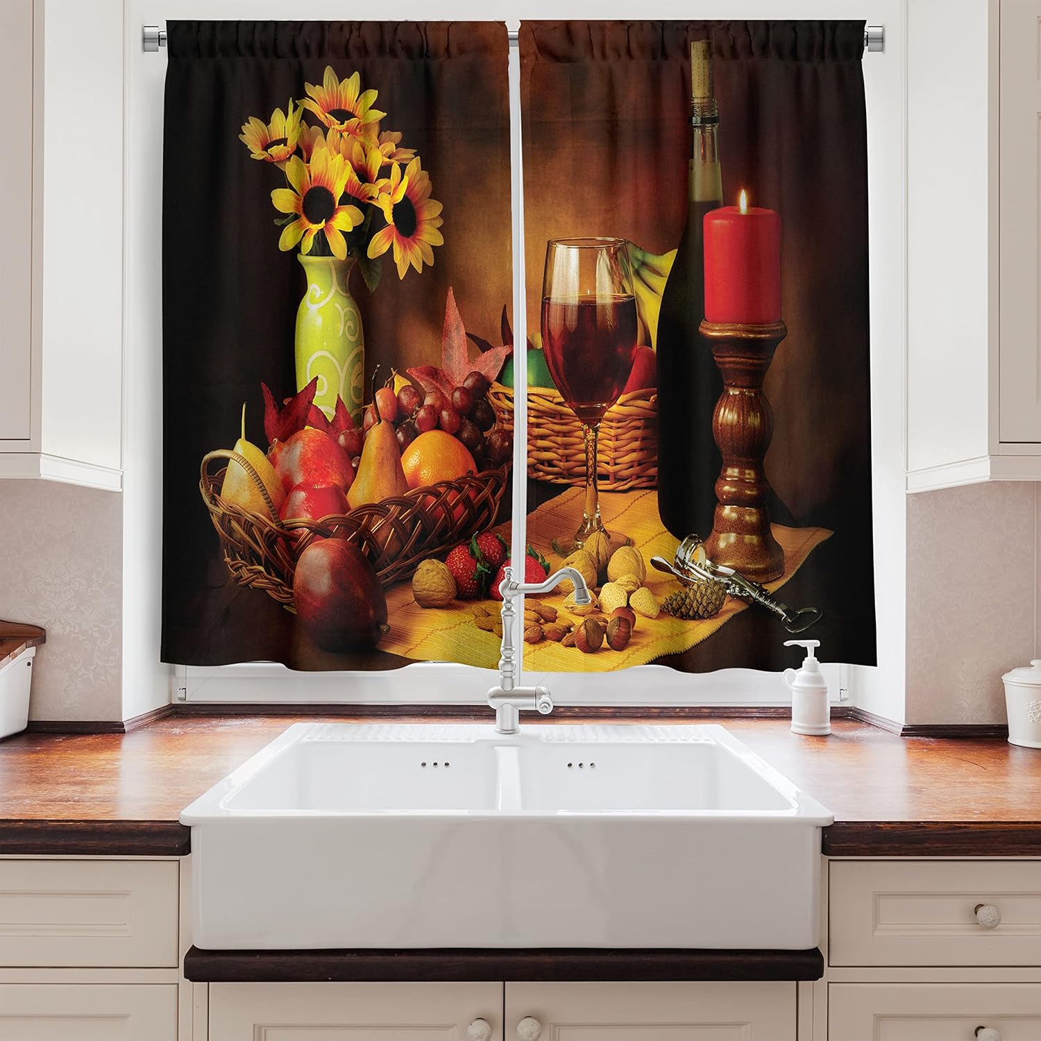 Ambesonne Kitchen Curtains 2 Panel Set 55x39 Vermilion Yellow