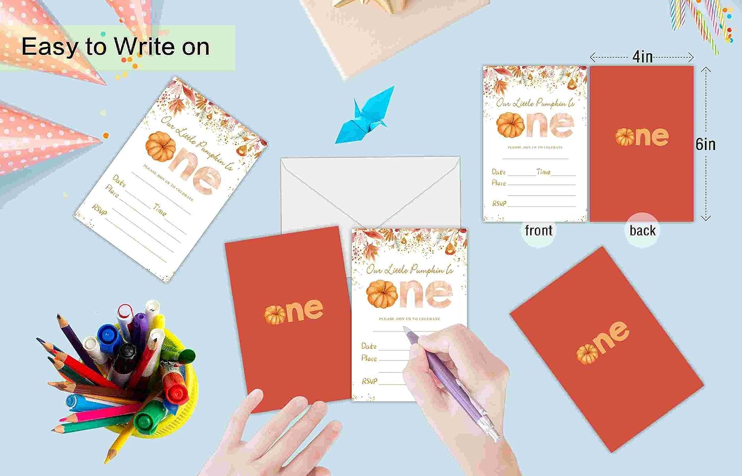 Our Little Pumpkin 1st Birthday Invitations 20 Set with Envelopes