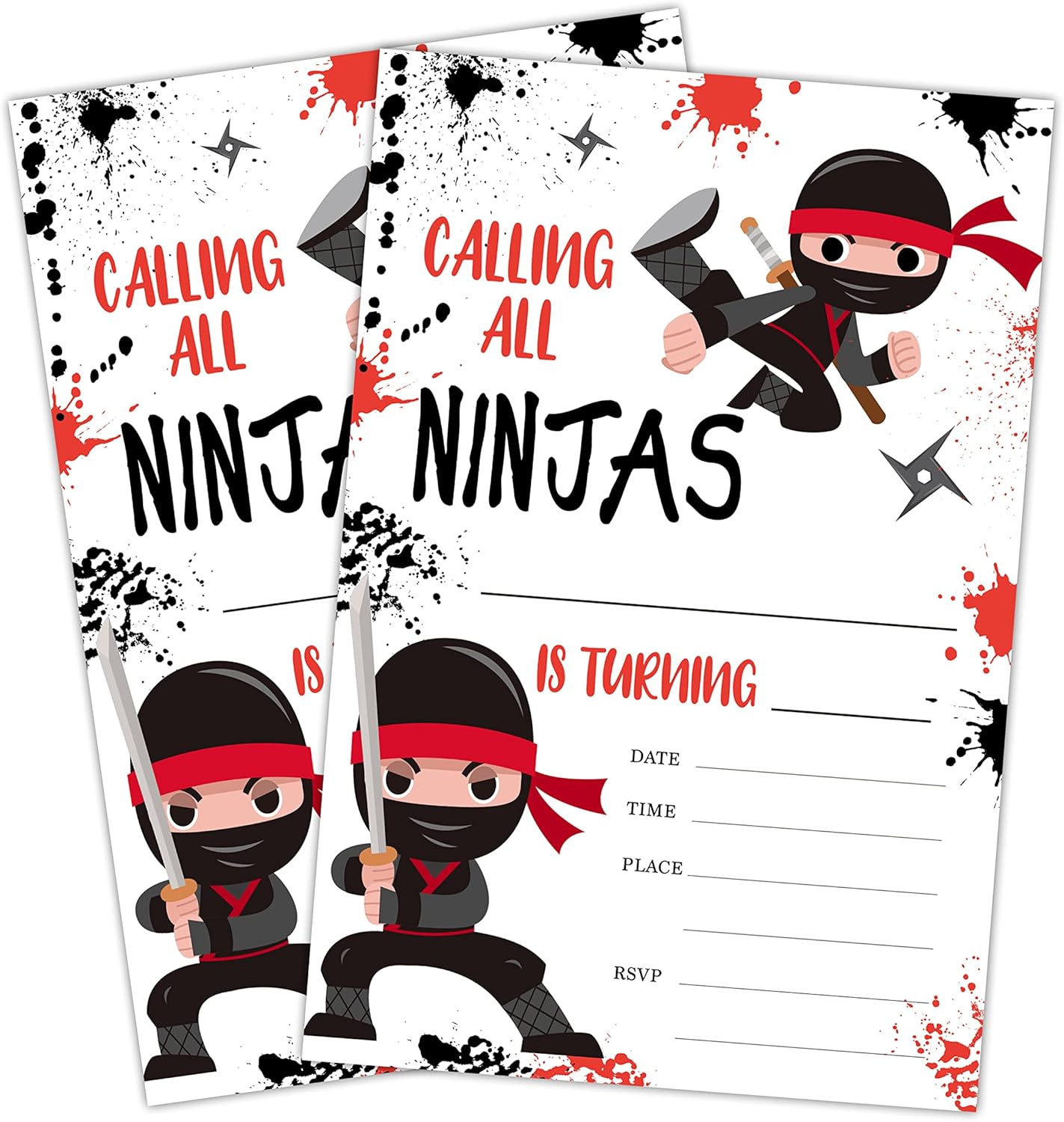 Ninja Warrior Birthday Invites With Envelopes Set of 20