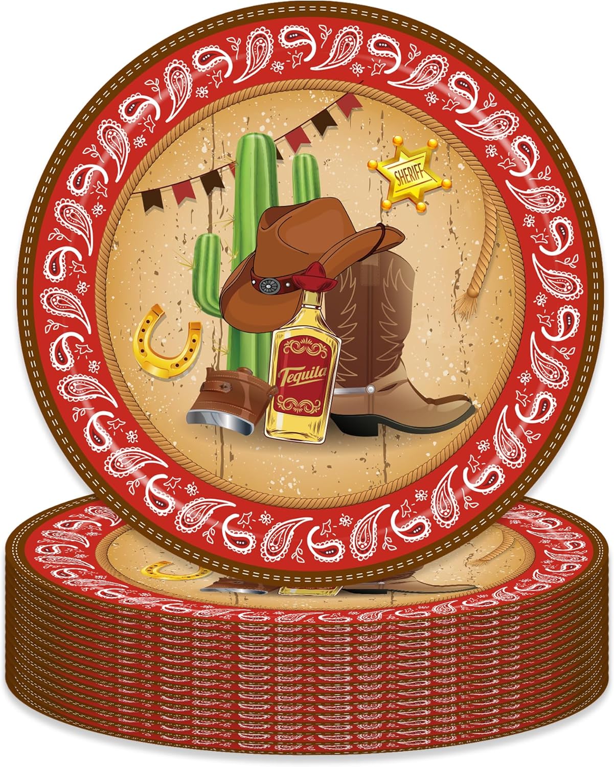 24Pcs 9 Inch Cowboy Western Paper Plates Set