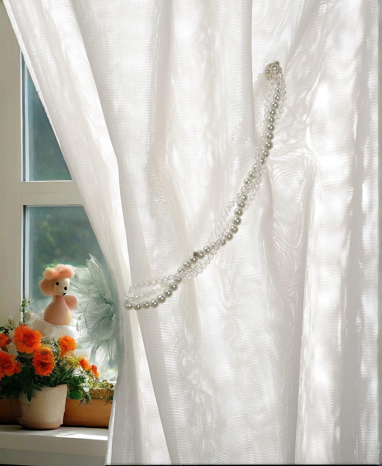 Elegant Pearl Beaded Magnetic Curtain Tiebacks 1 Pair