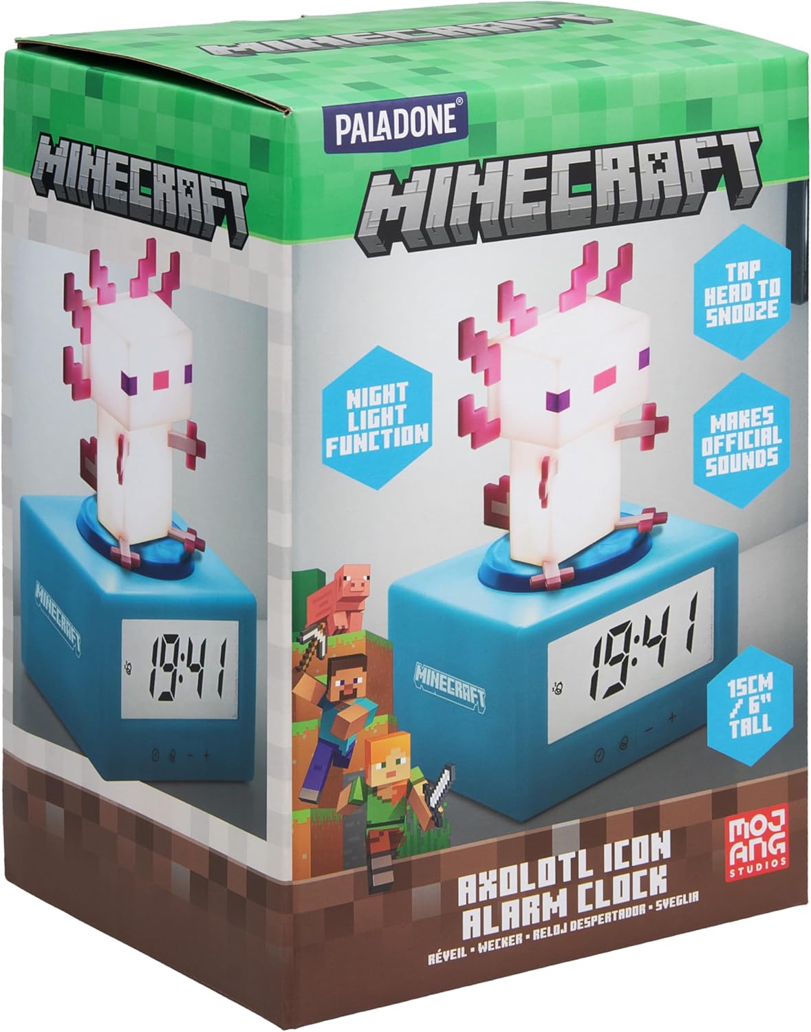 Paladone Minecraft Axolotl Alarm Clock with Night Light
