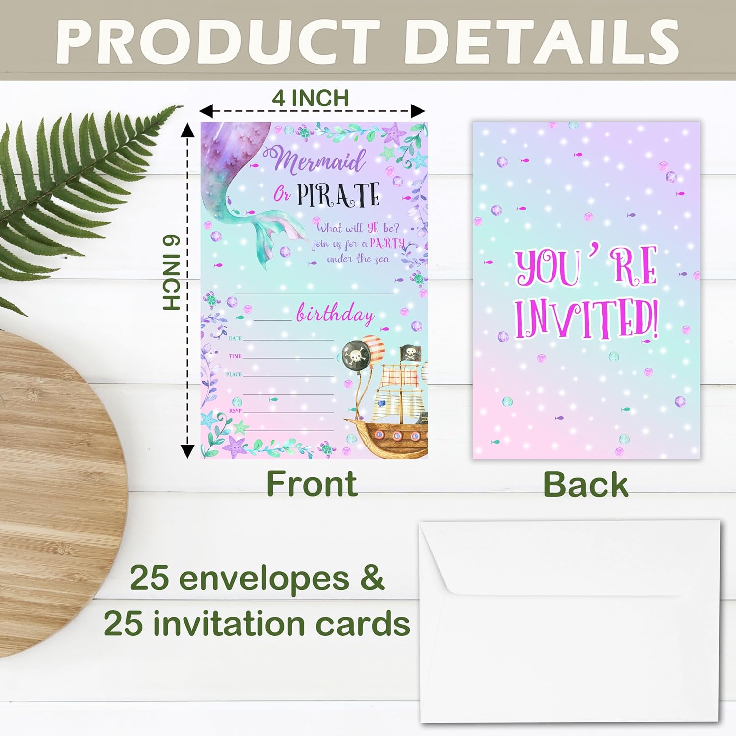 Mermaid Birthday Invitations With Envelopes 25 Cards