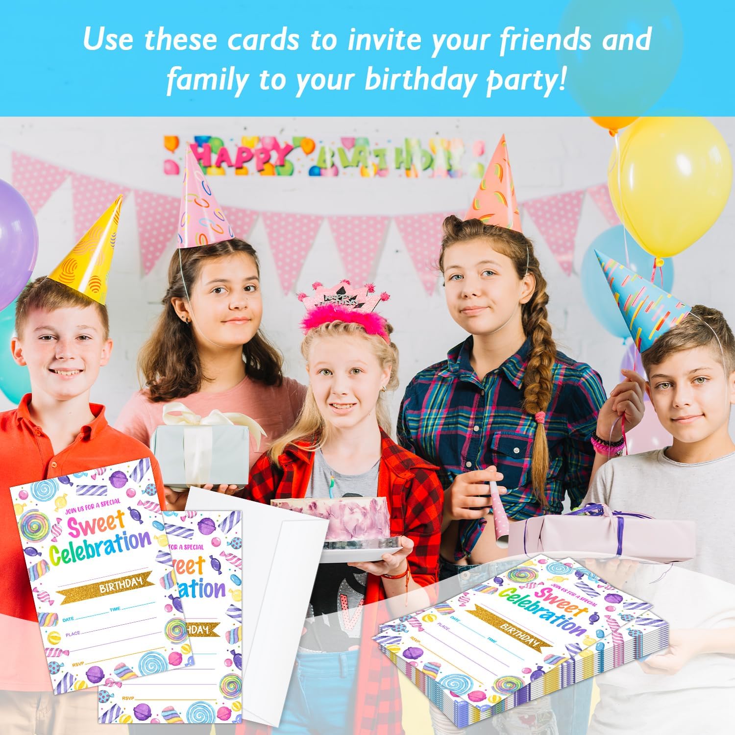 Sweet Candy Birthday Invitations Set of 20 with Envelopes