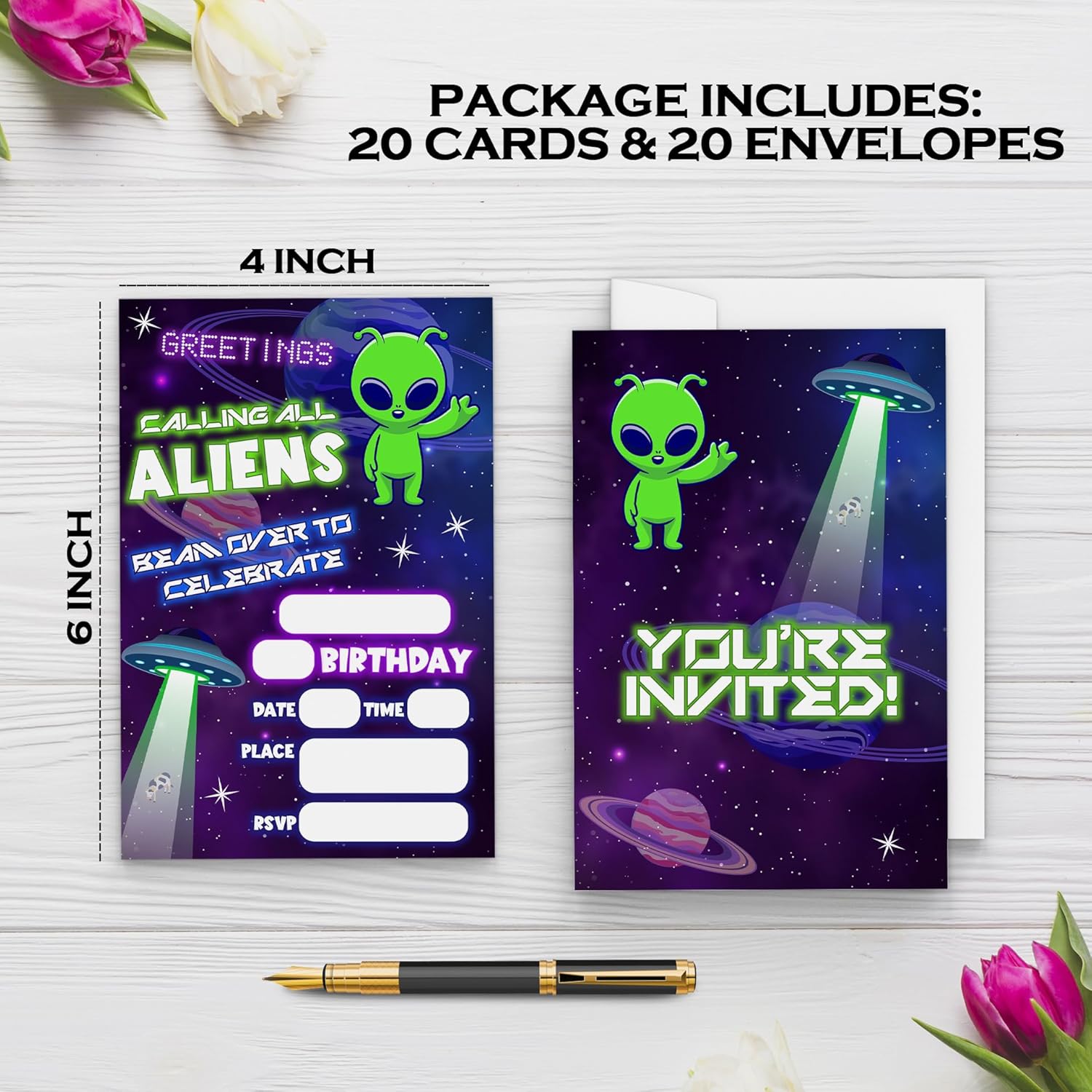 Space Aliens Birthday Invitations With Envelopes 20 Piece